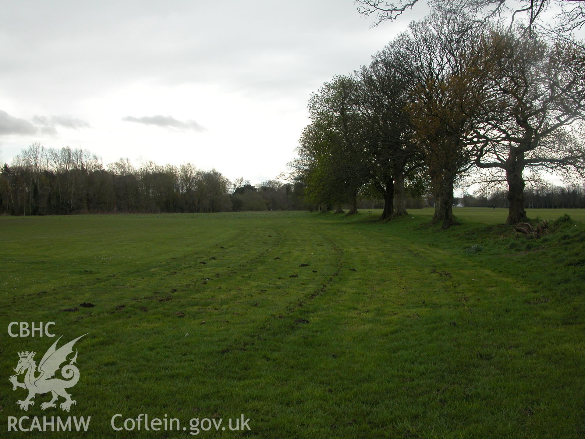 Digital photograph of part of the assessment area, taken from an archaeological impact assessment and field walkover of Pontcanna Fields in Cardiff.