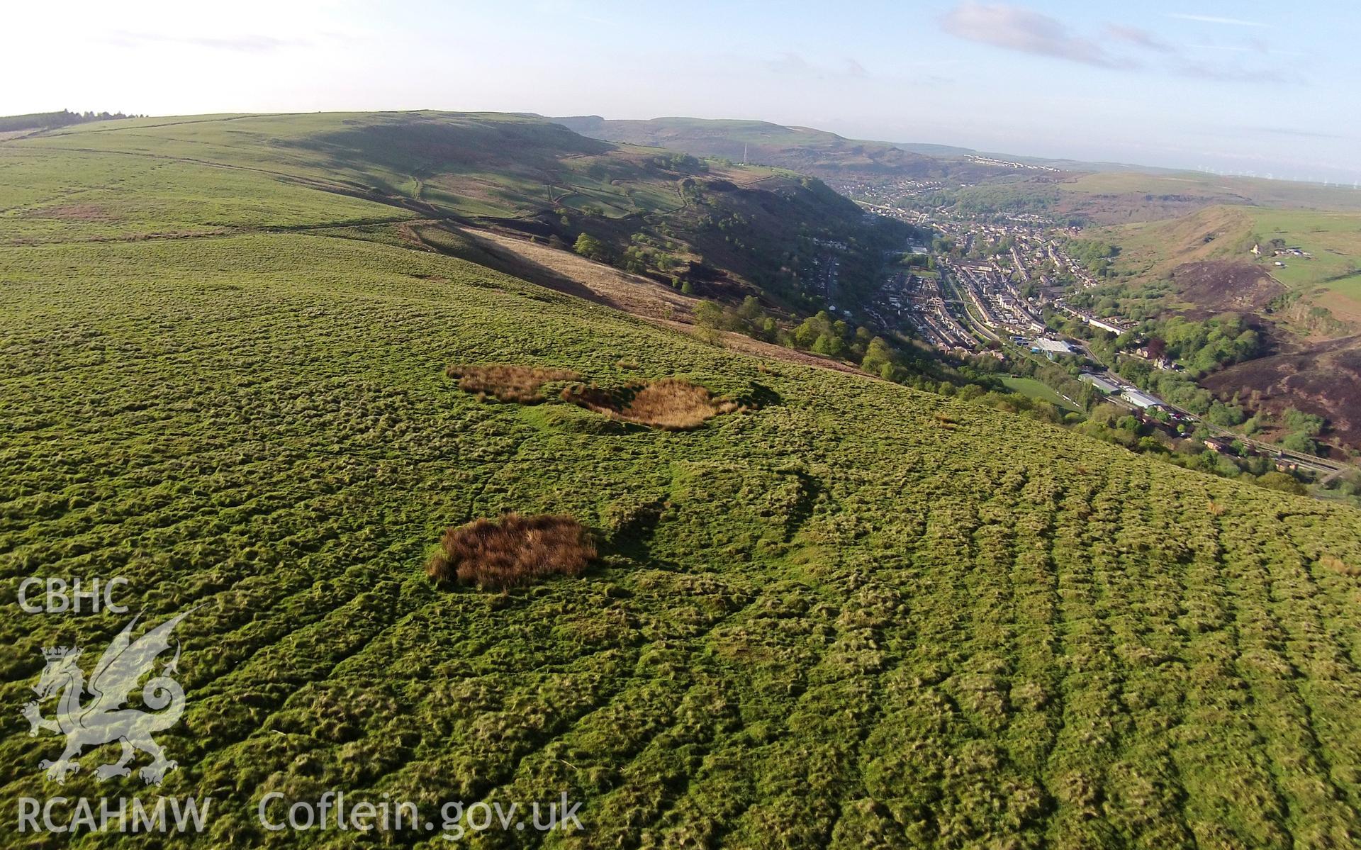 Aerial photograph showing Carn y Wiwer platforms taken by Paul Davis, 15th May 2015.