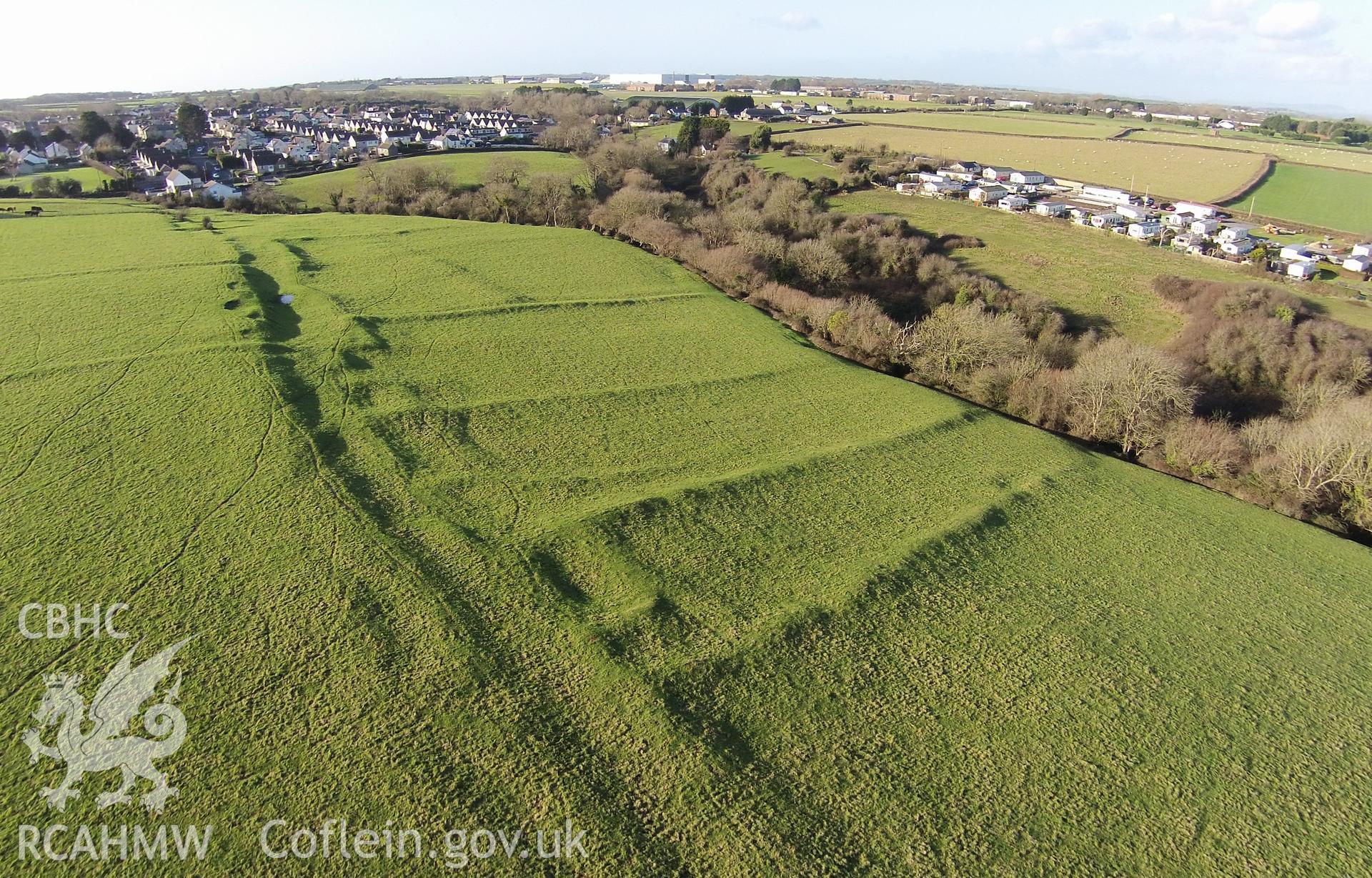 Digital aerial photograph showing crofter field, St Athan.