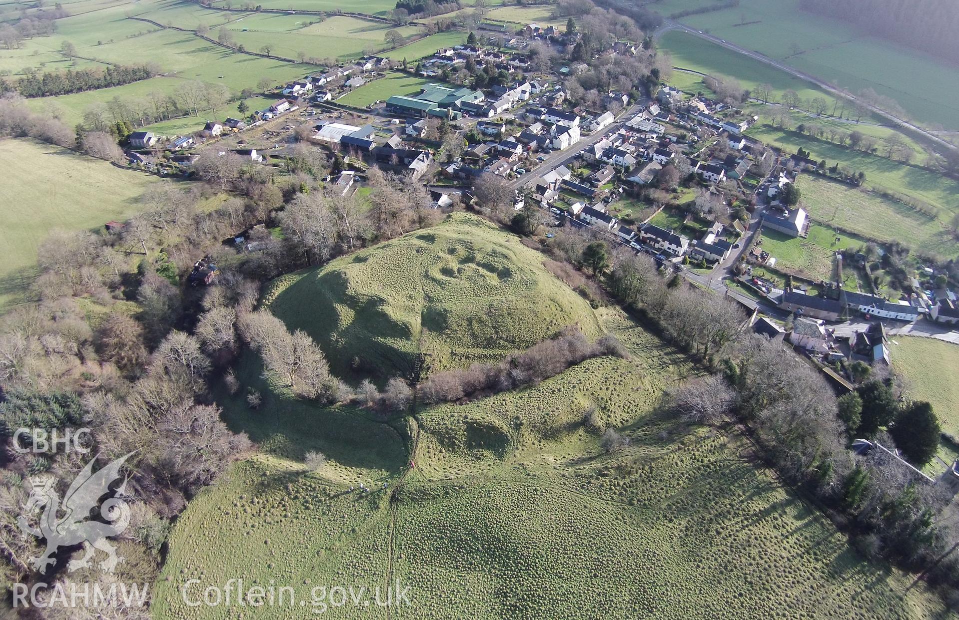 Digital aerial photograph showing New Radnor castle.