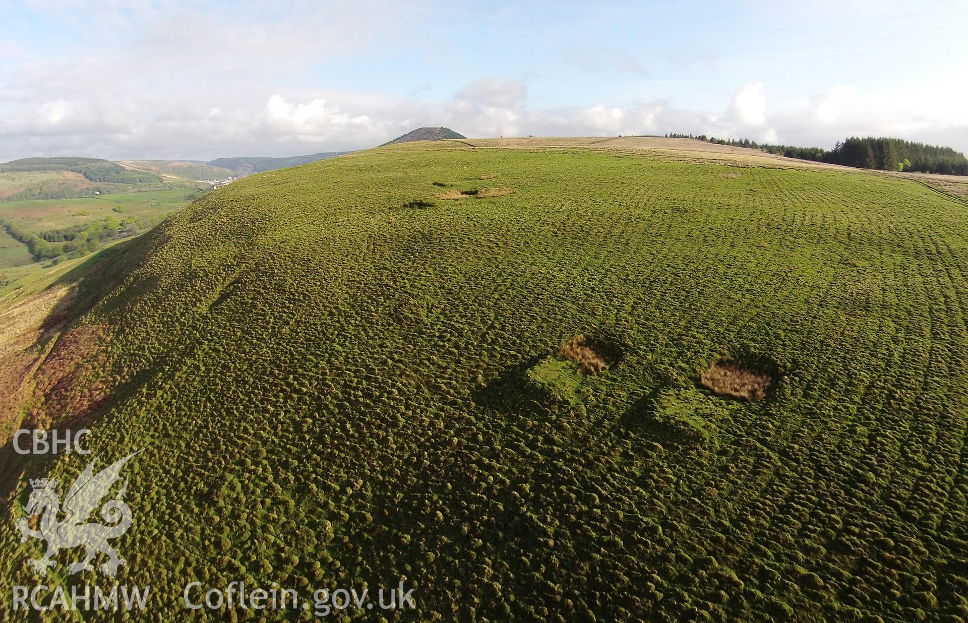 Aerial photograph showing Carn y Wiwer platforms taken by Paul Davis, 15th May 2015.