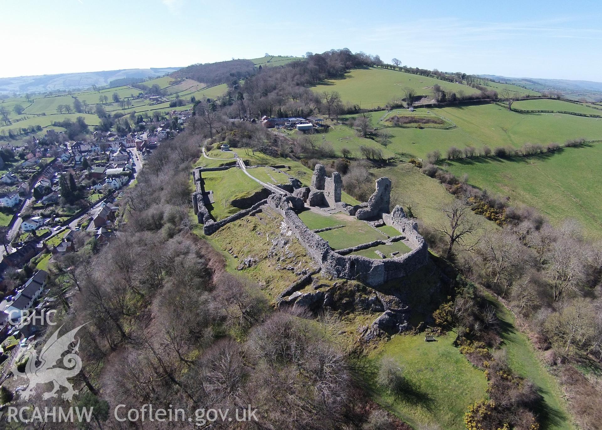 Digital aerial photograph showing Montgomery town and castle.