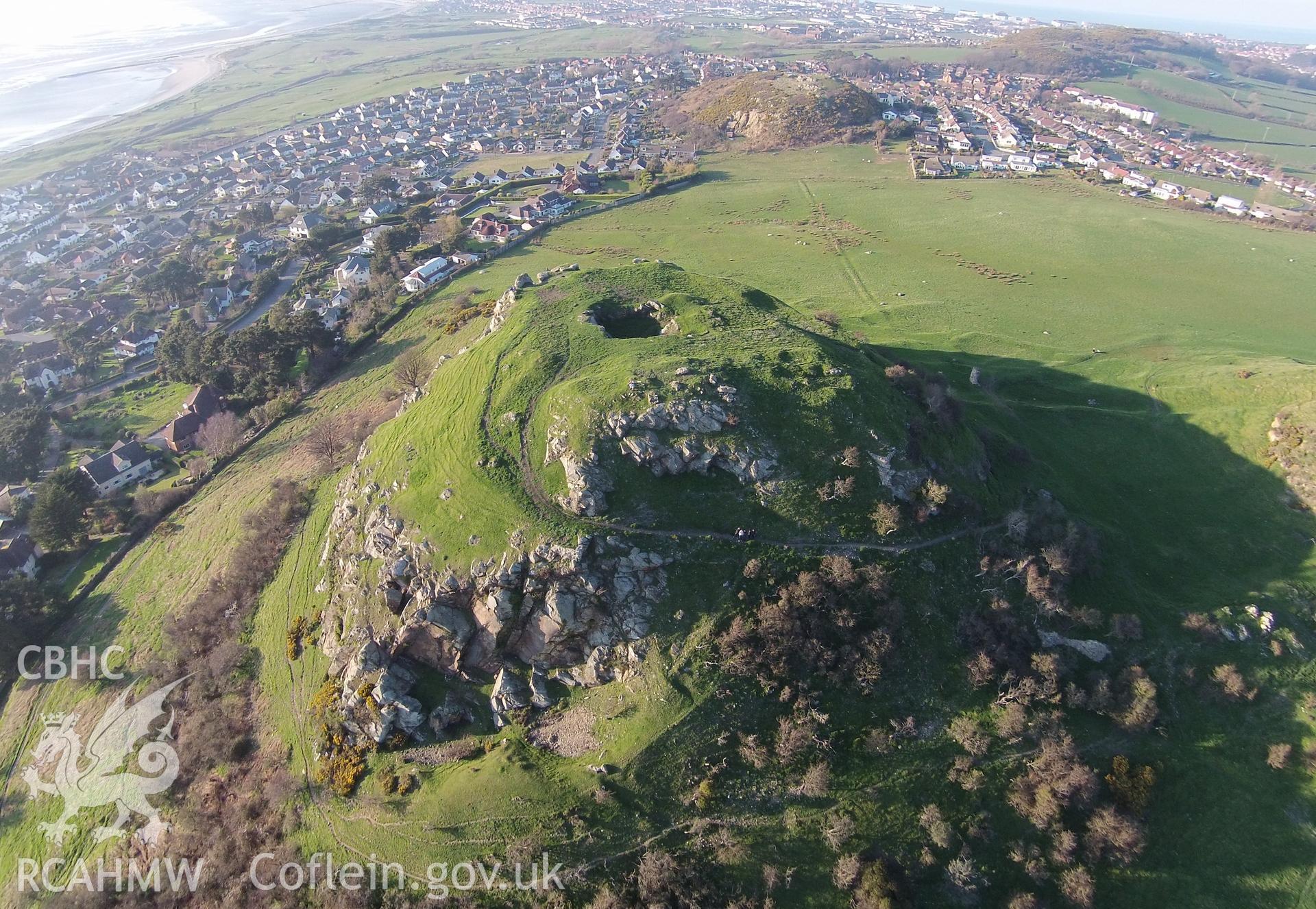 Digital aerial photograph showing Castell Deganwy.