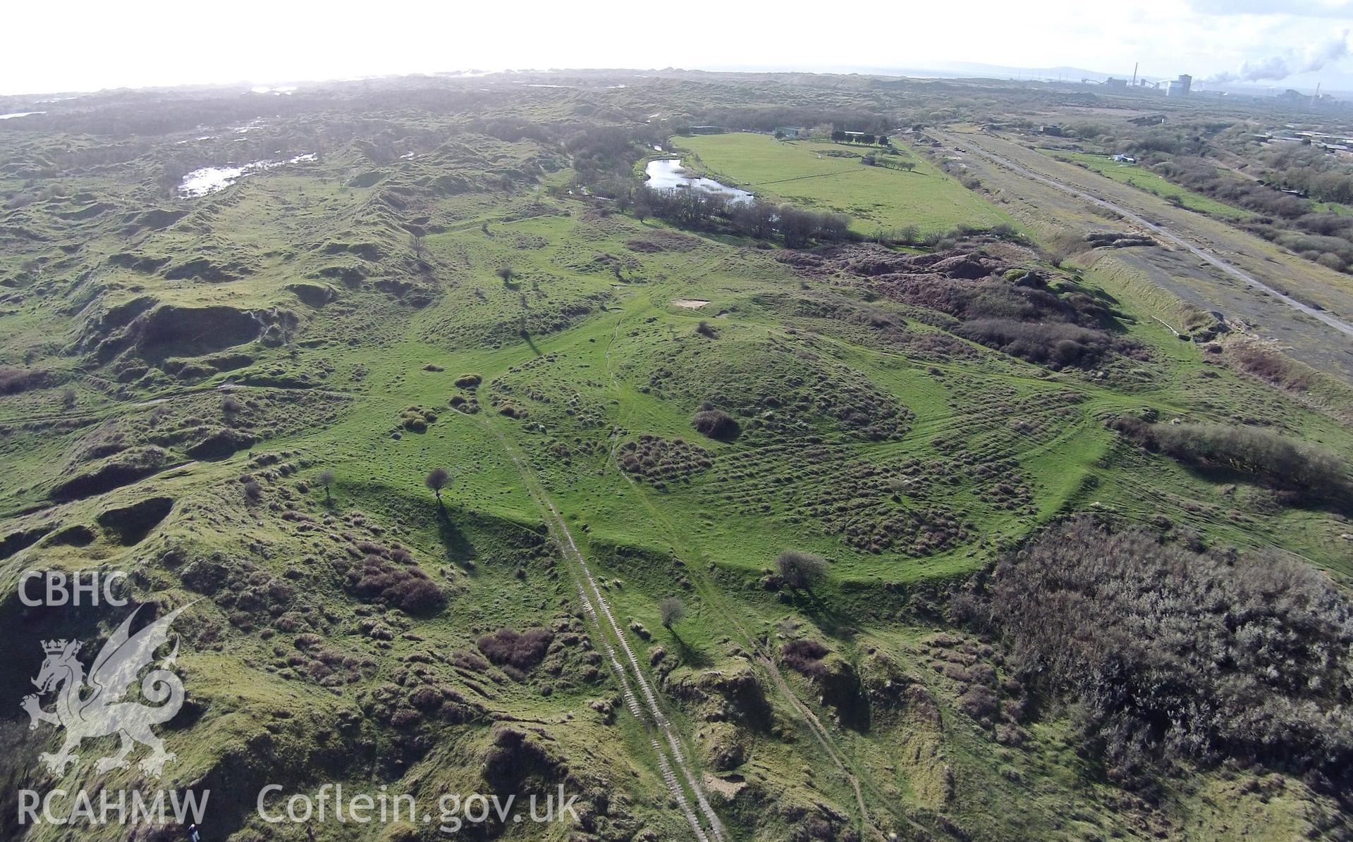 Digital aerial photograph showing Castell Kenfig.