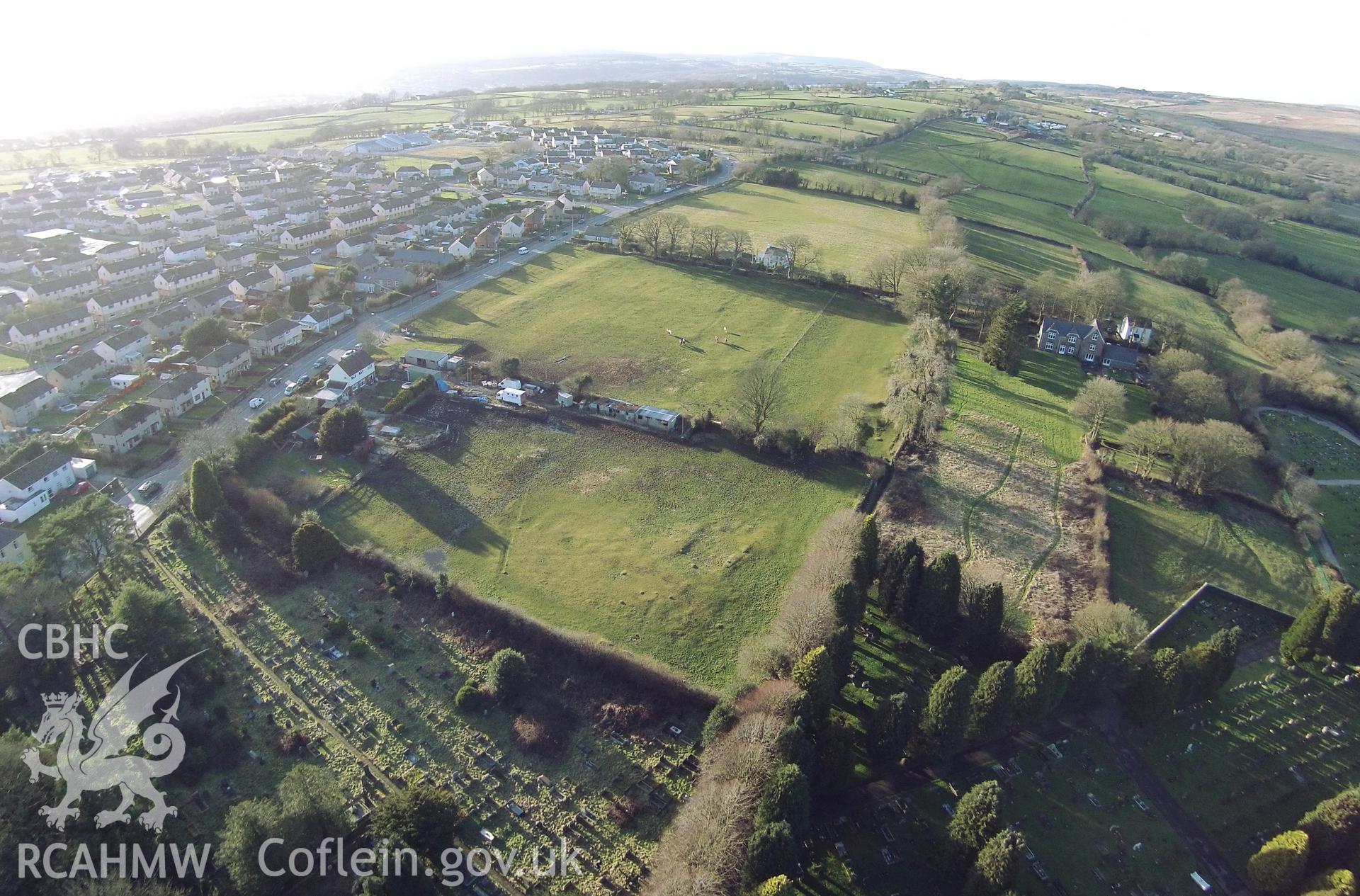 Aerial photograph showing Gelligaer Roman Fort, taken by Paul Davis, 26th Feb 2015.