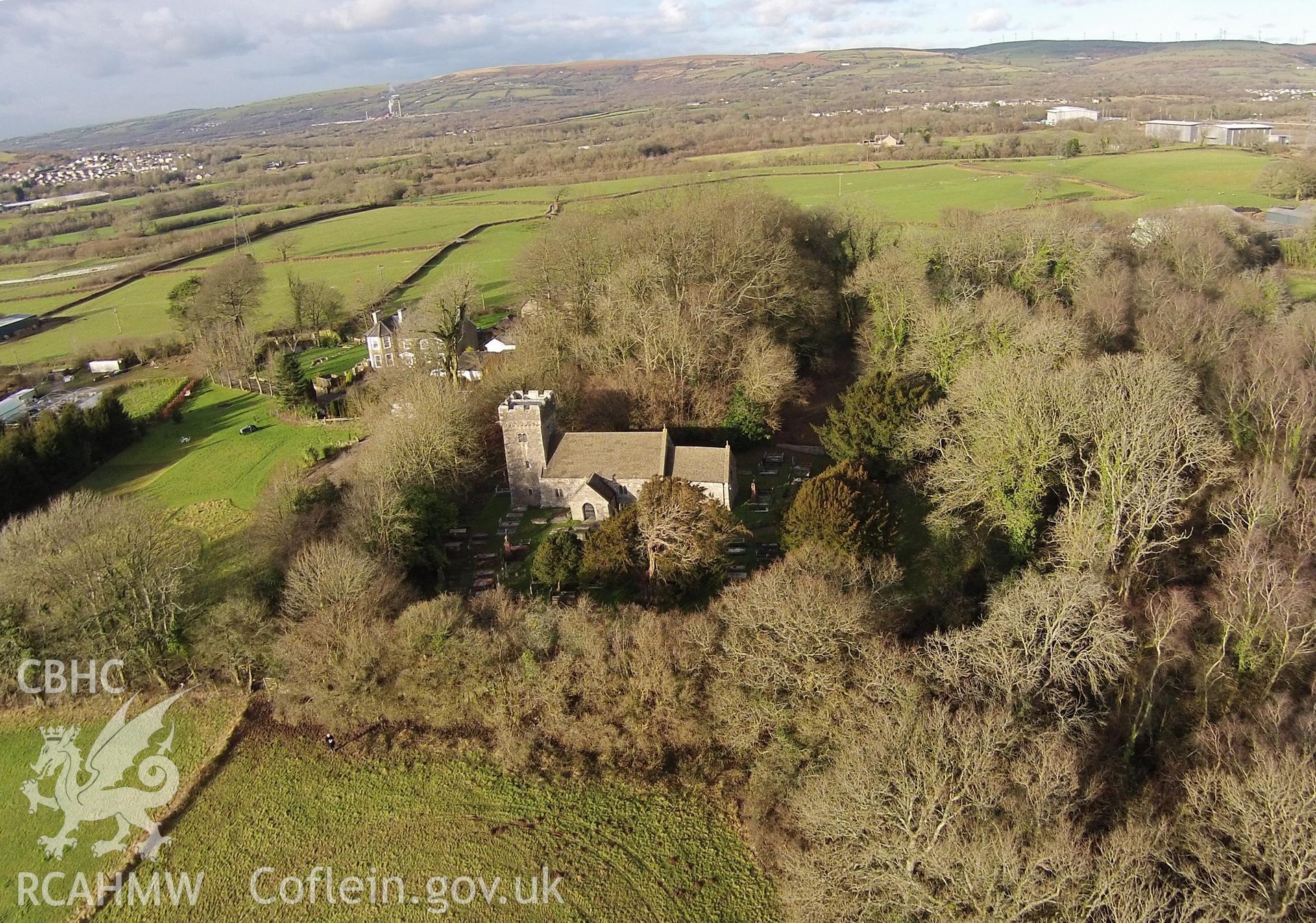 Digital aerial photograph showing Llanilid castle-ringwork.