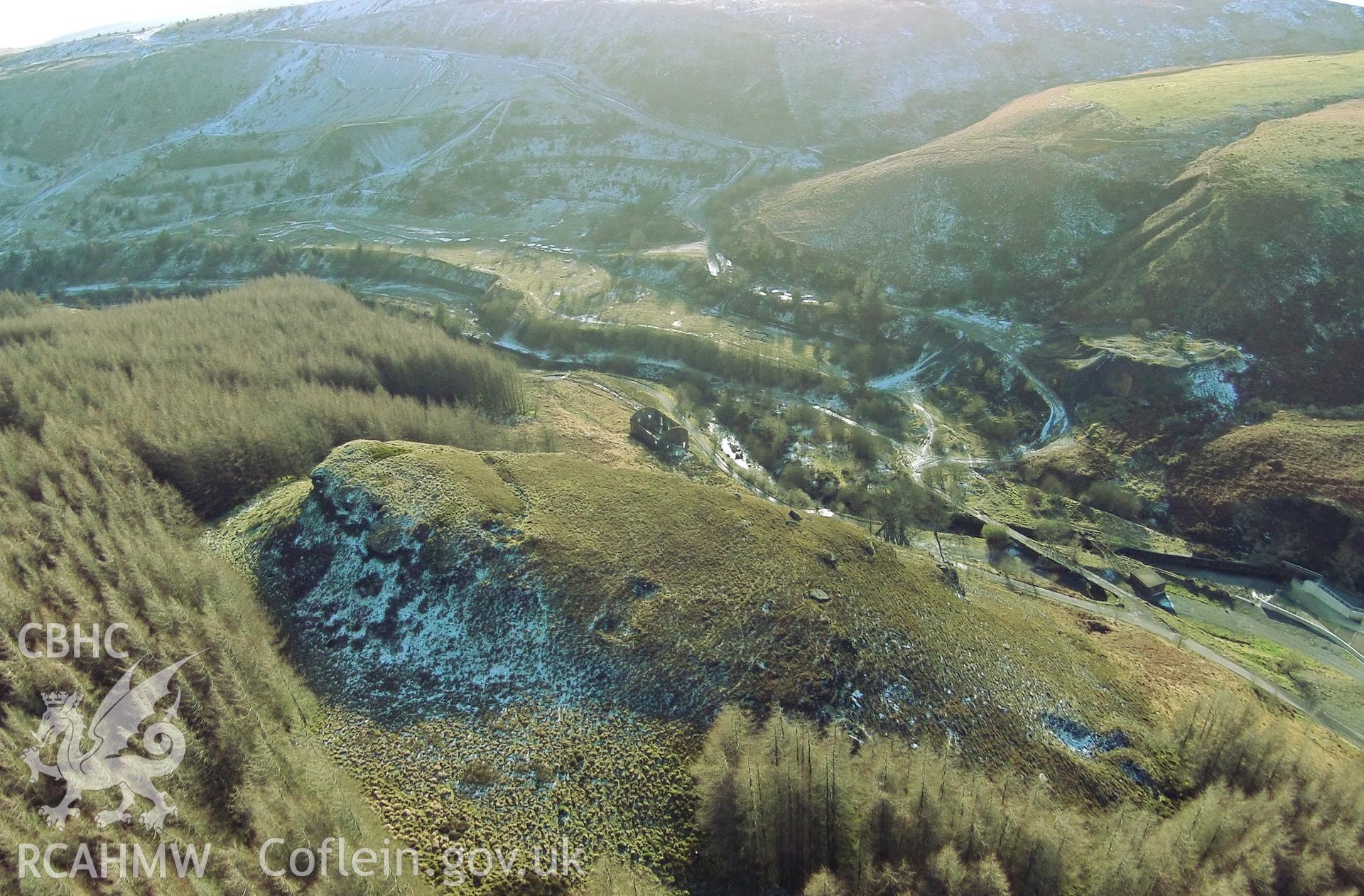 Aerial photograph showing Castell Nos taken by Paul Davis, 1st February 2015.