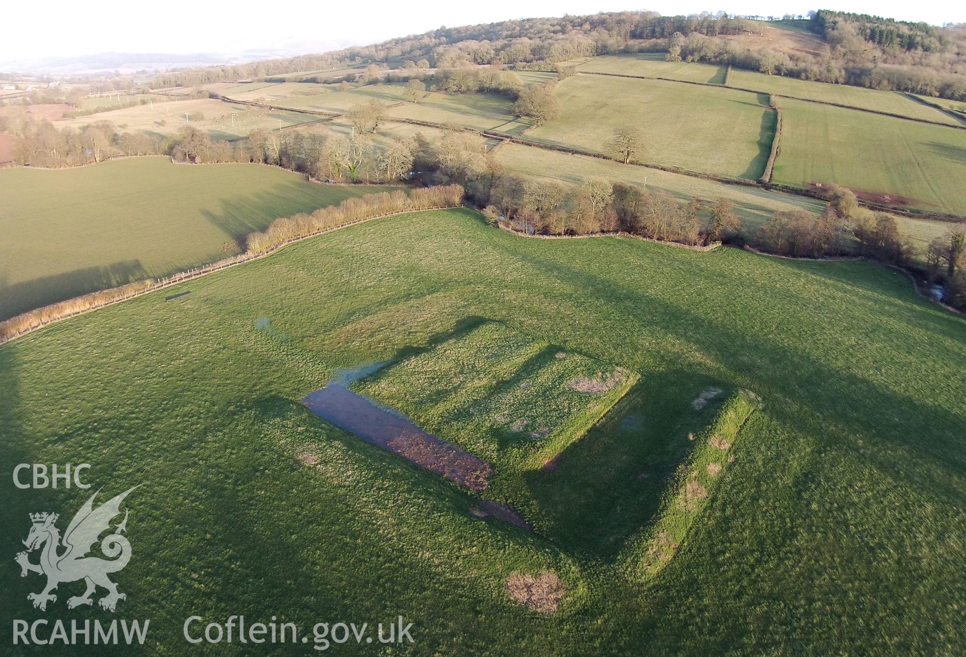 Digital aerial photograph showing Dulas Moat.