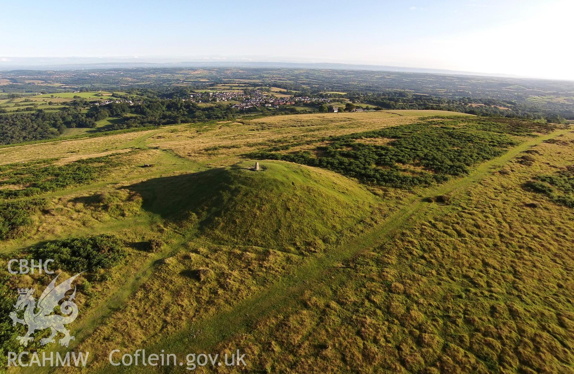 Aerial photograph showing Garth Hill Barrow IV, taken by Paul Davis, 19th July 2015.