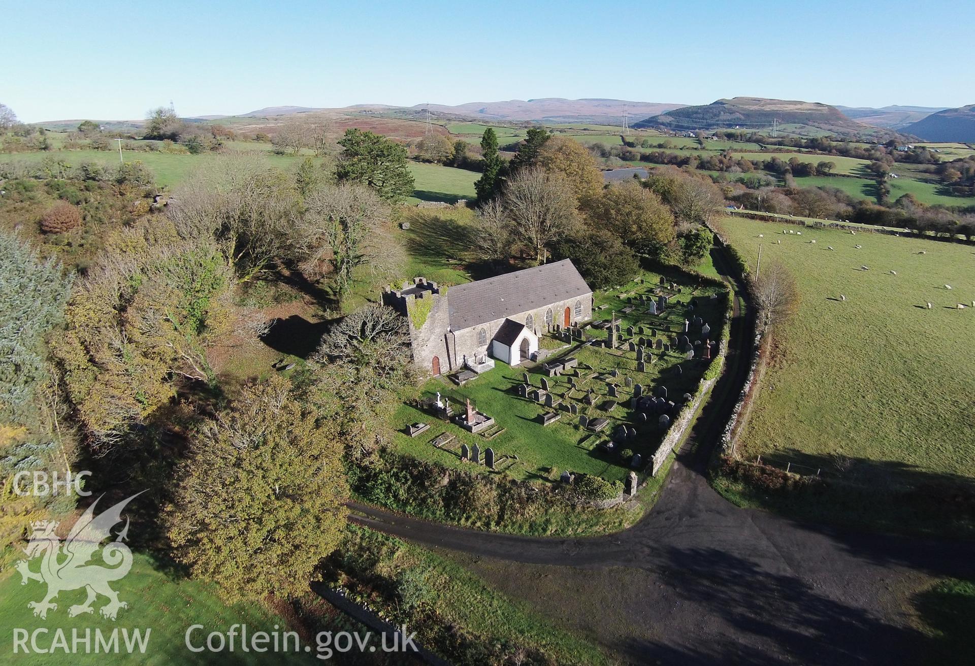 Aerial photograph showing Llangiwg Cairn, taken by Paul Davis, Ist November 2015.