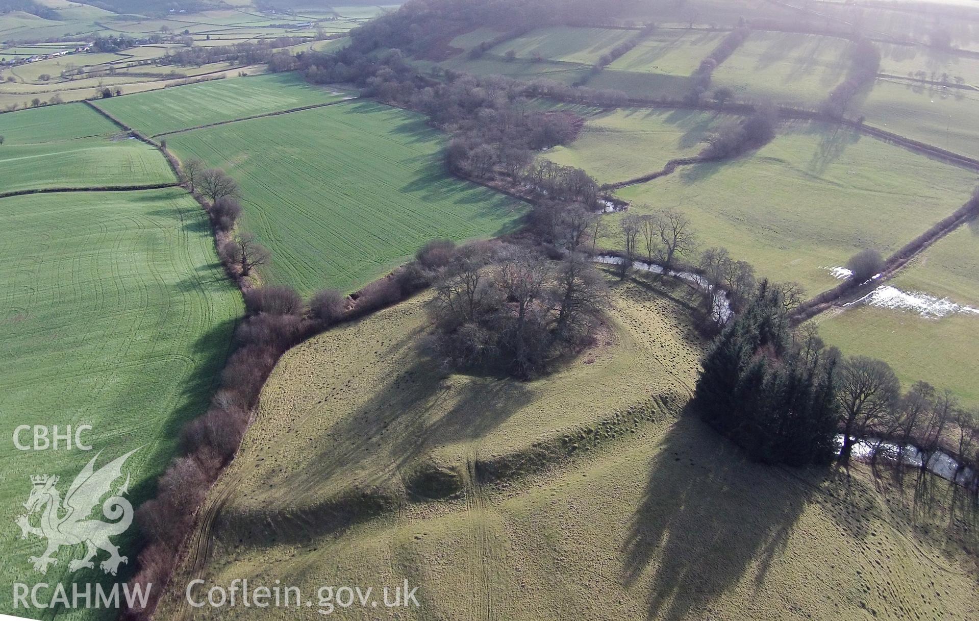 Digital aerial photograph showing Castell Cwm Foel-Allt.