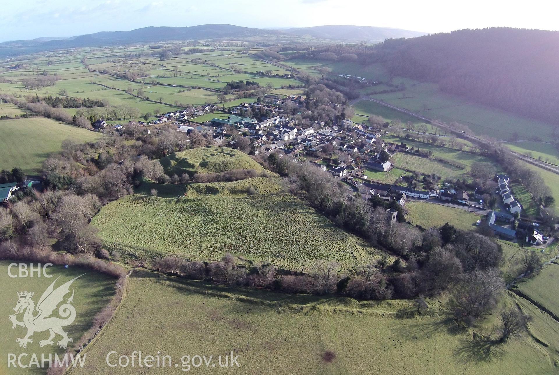 Digital aerial photograph showing New Radnor castle.