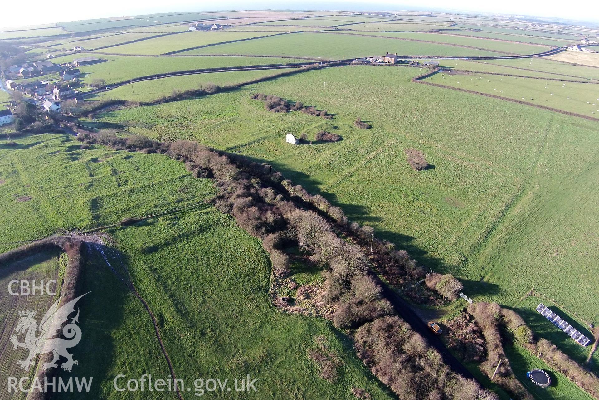 Digital aerial photograph showing Marcross grange earthworks.