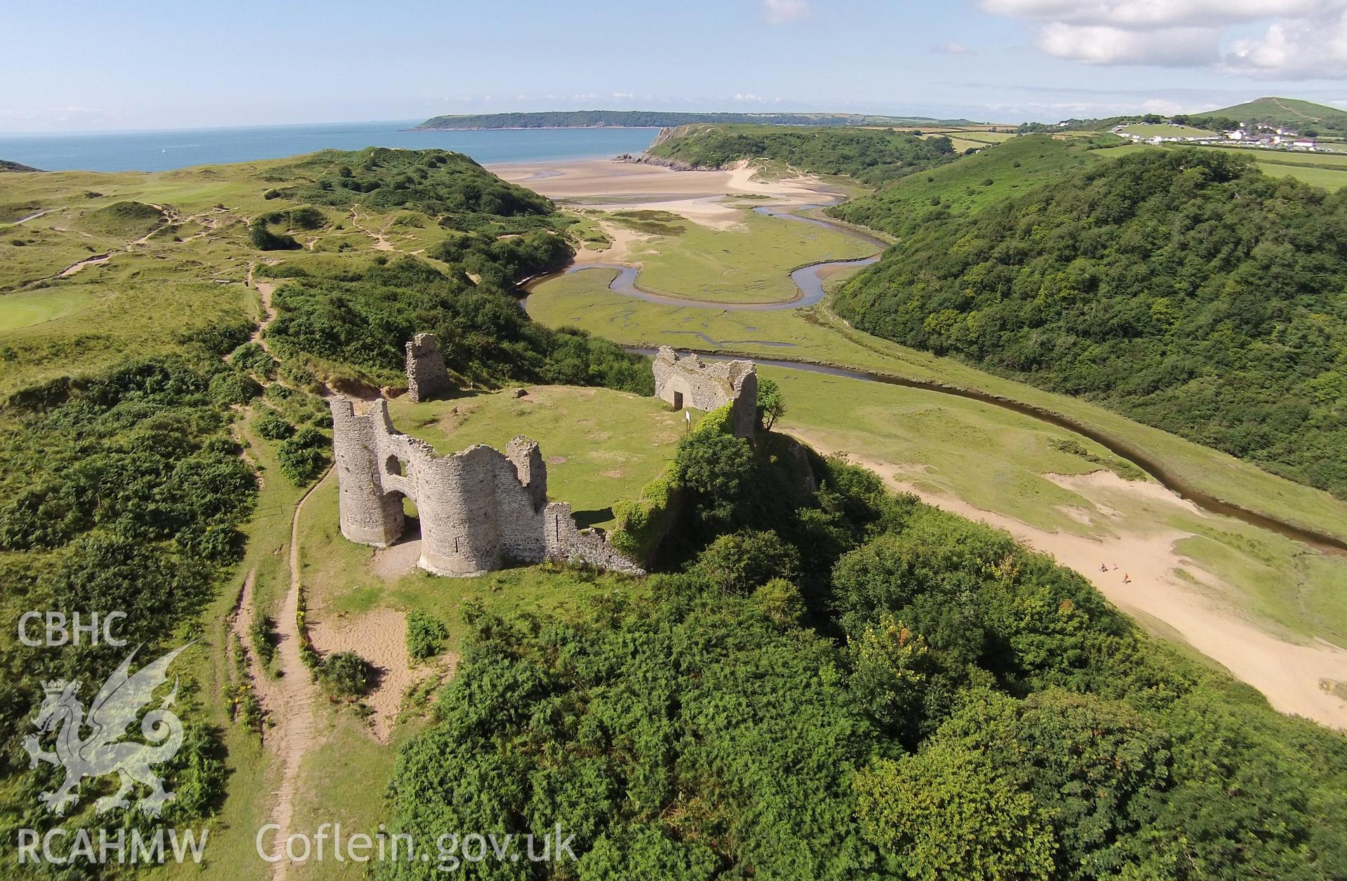 Aerial photograph showing Pennard Castle taken by Paul Davis, 31st August 2014.