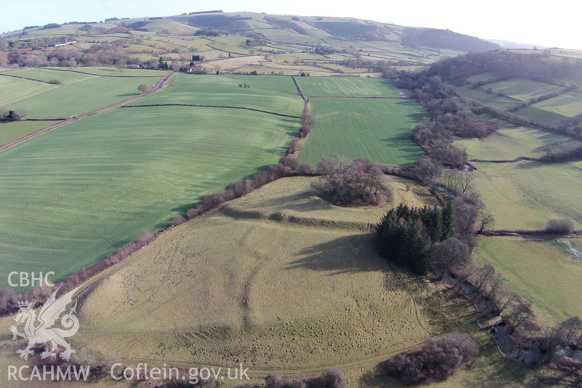 Digital aerial photograph showing Castell Cwm Foel-Allt.