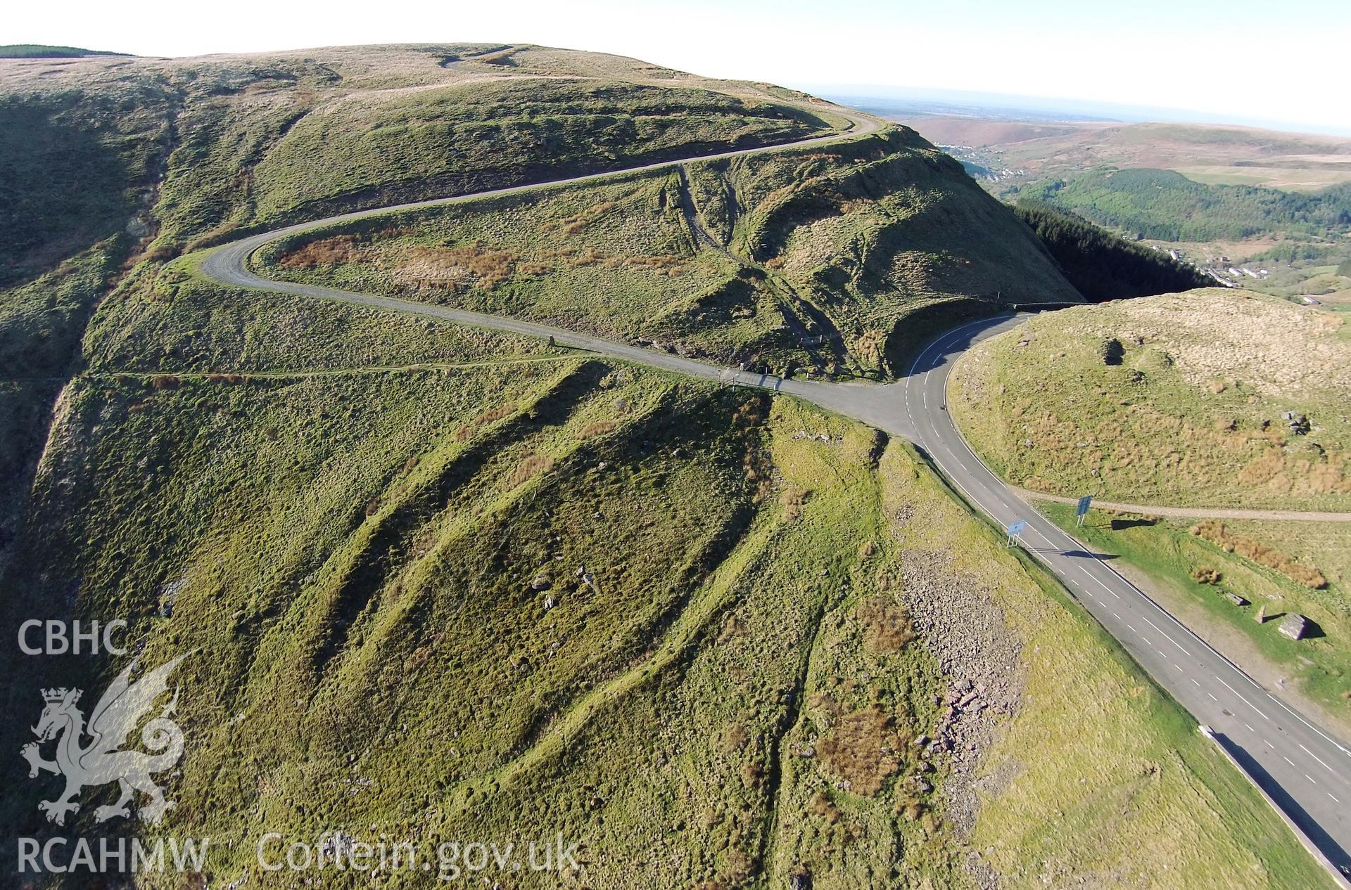 Digital aerial photograph showing Bwlch-y-Clawdd Dyke.