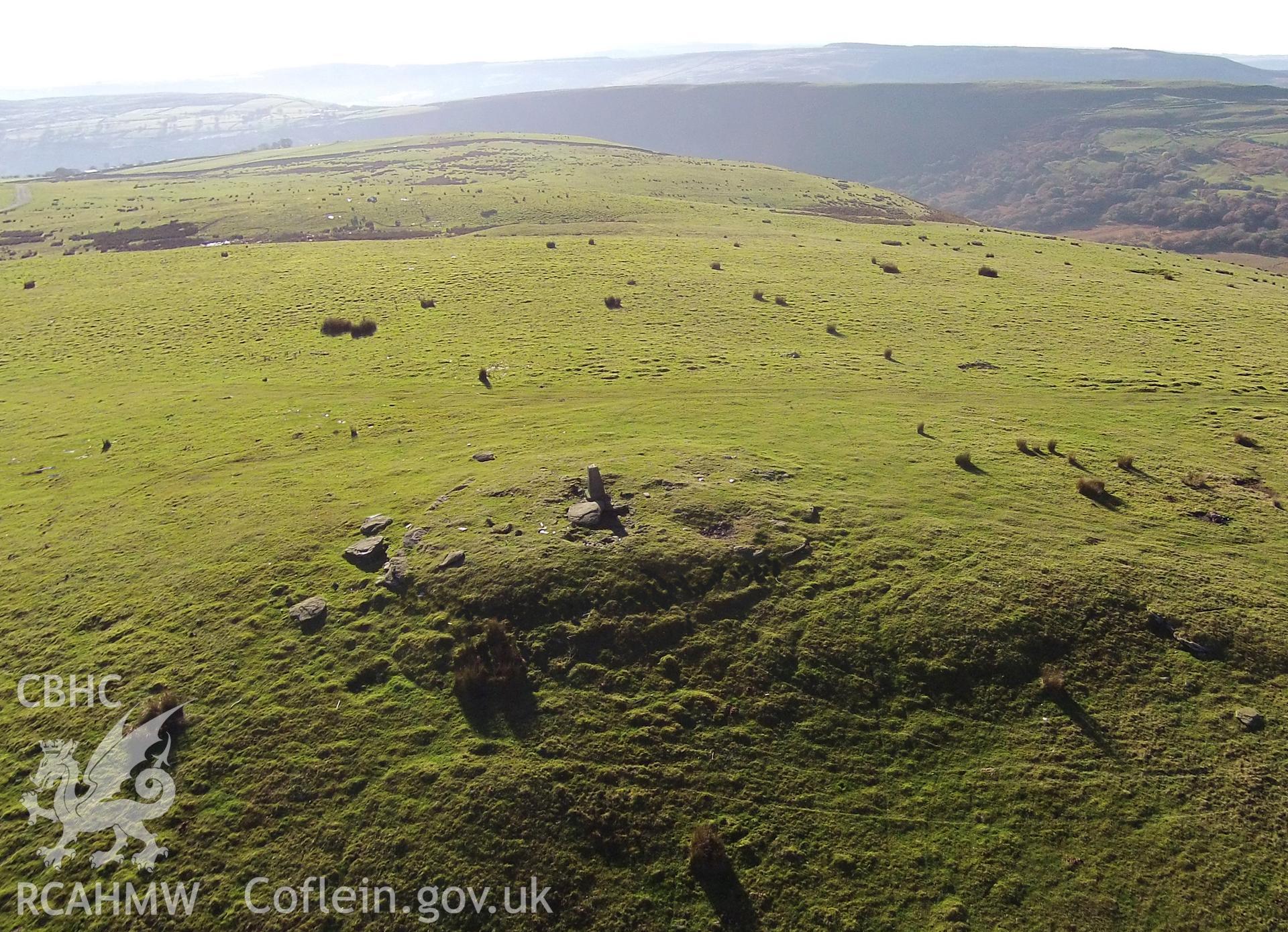 Aerial photograph showing Carn Bugail, Gelligaer taken by Paul Davis, 2nd November 2015.