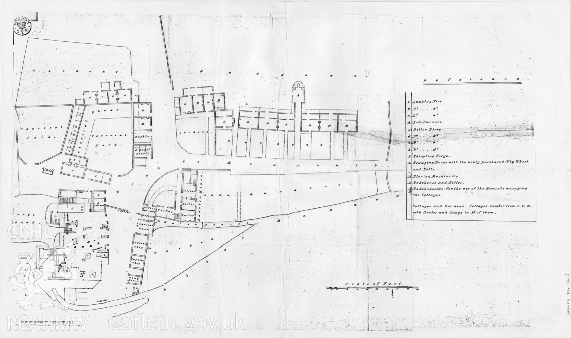 Copy of a non RCAHMW drawing showing plan of Monmouth Forges in 1849.