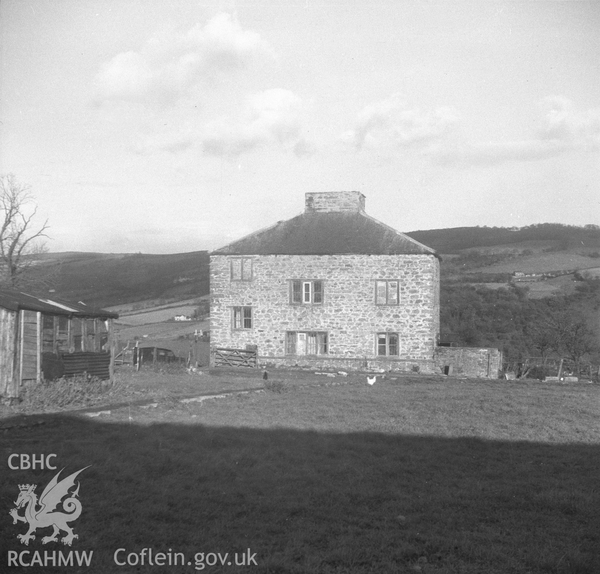 Black and white acetate negative showing exterior front elevation of Trimley Hall, Flintshire.