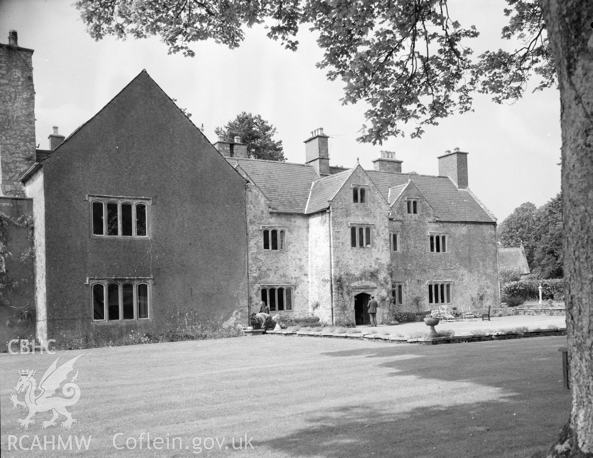 Black and white acetate negative showing exterior view of Llansannor.