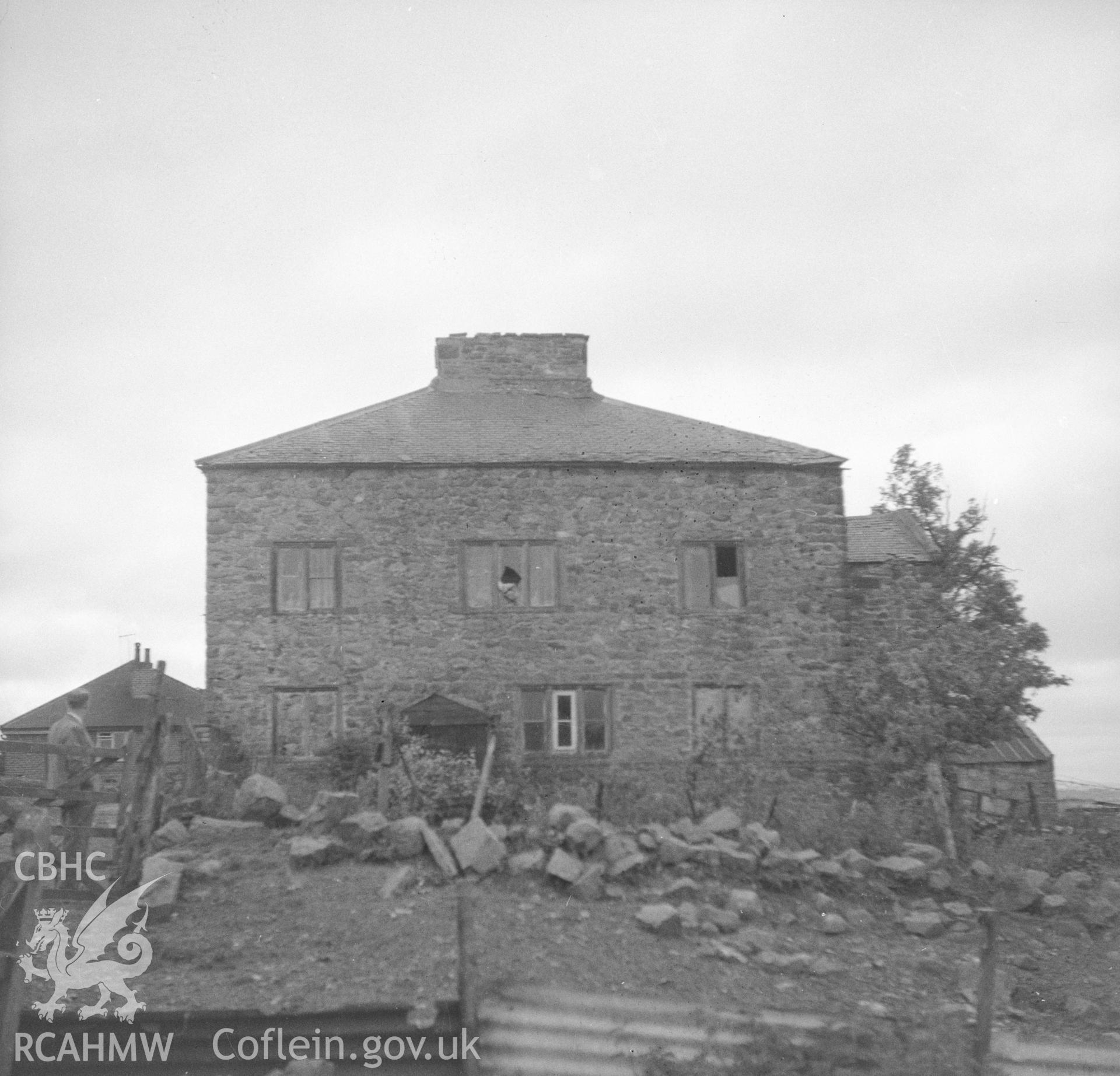 Black and white acetate negative showing exterior view of Trimley Hall, Llanfynydd.