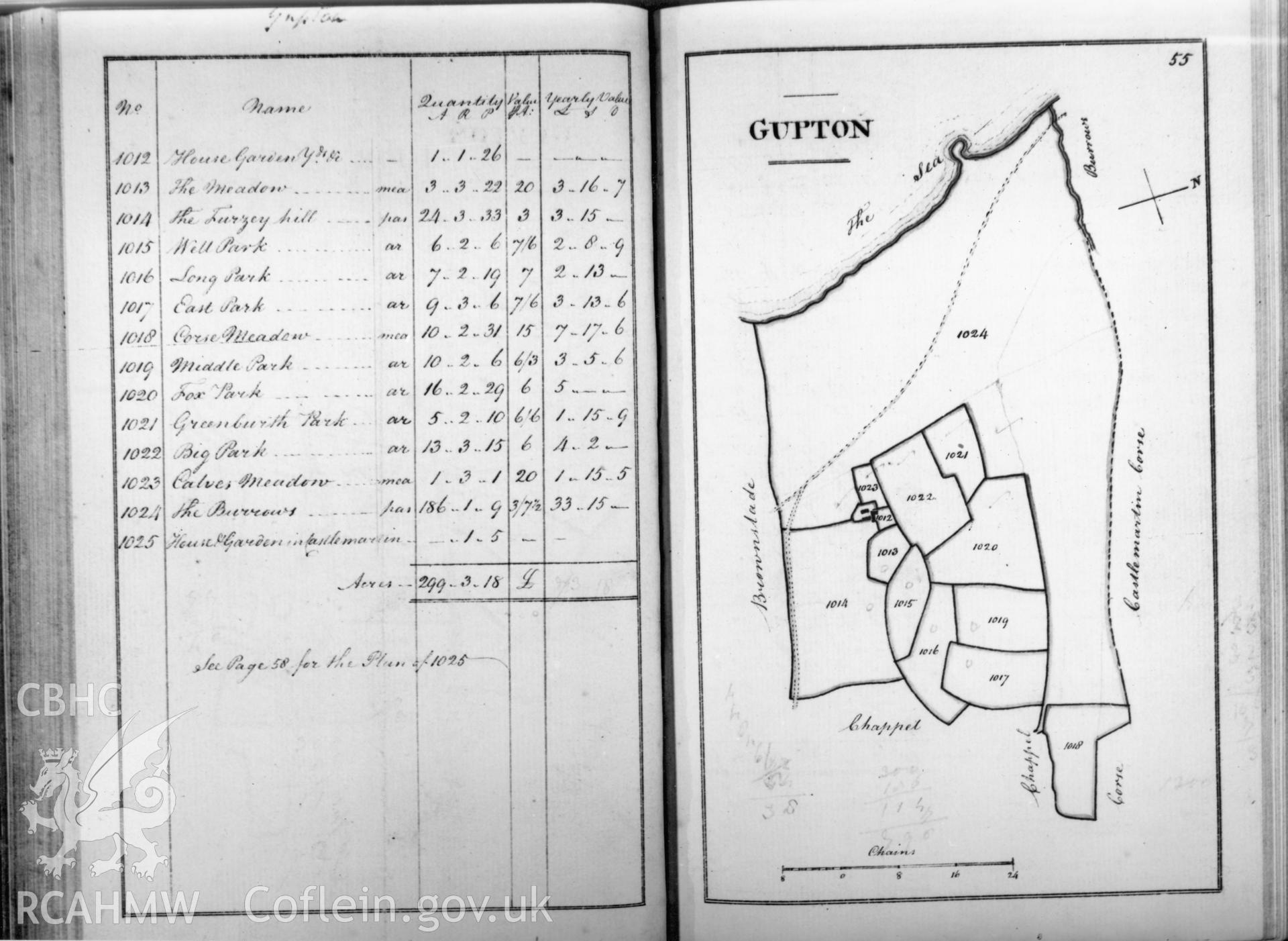 Digitised copy of pages 54 and 55 in the Cawdor Map Book.