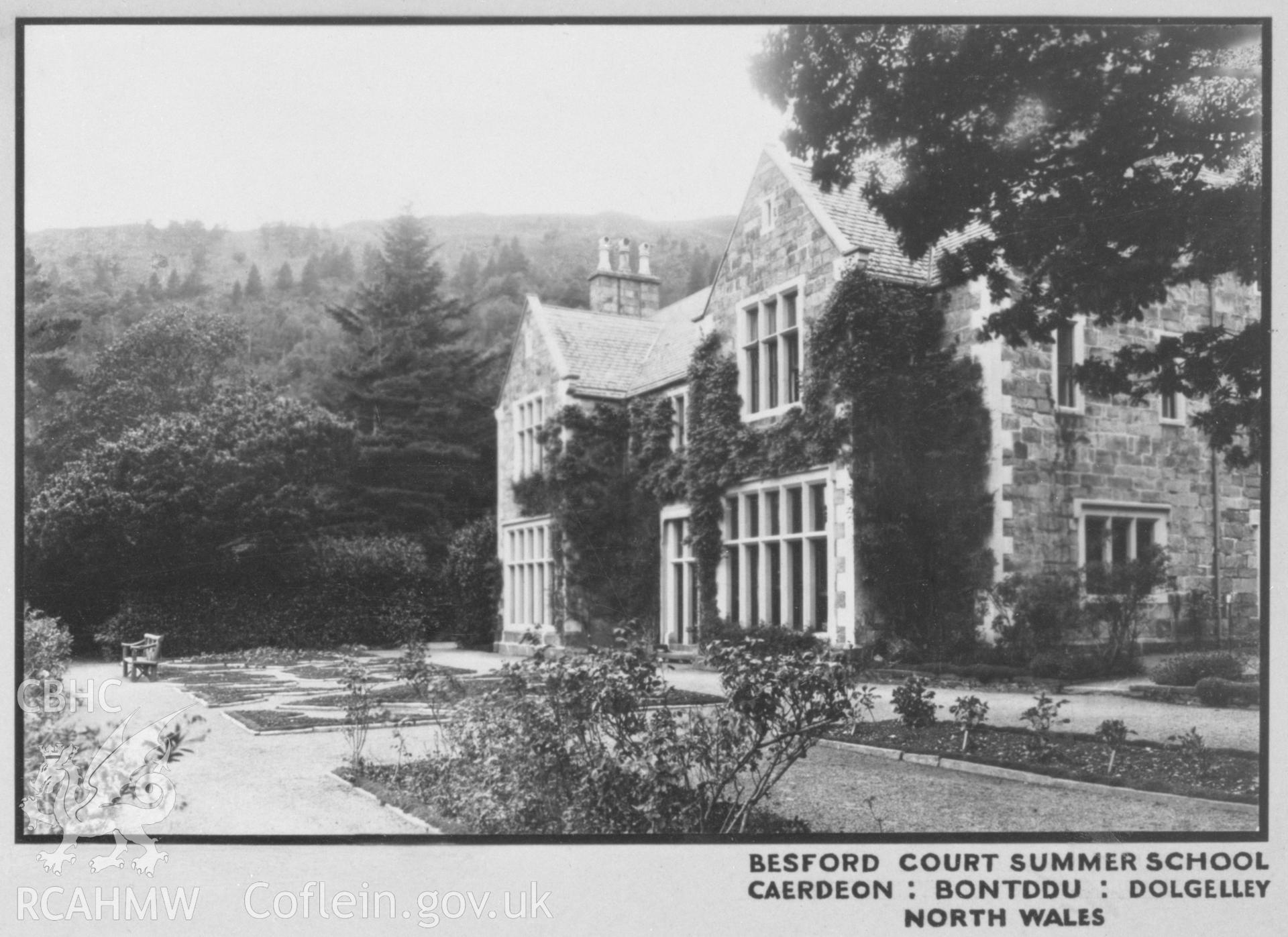 Black and white print of Caerdeon Hall, Barmouth, copied from an original postcard in the possession of Thomas Lloyd.