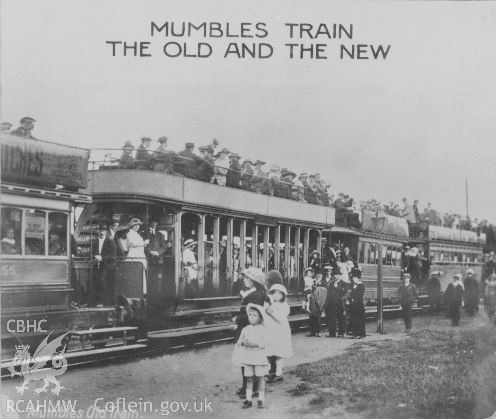 Black and white acetate negative showing Mumbles Railway.