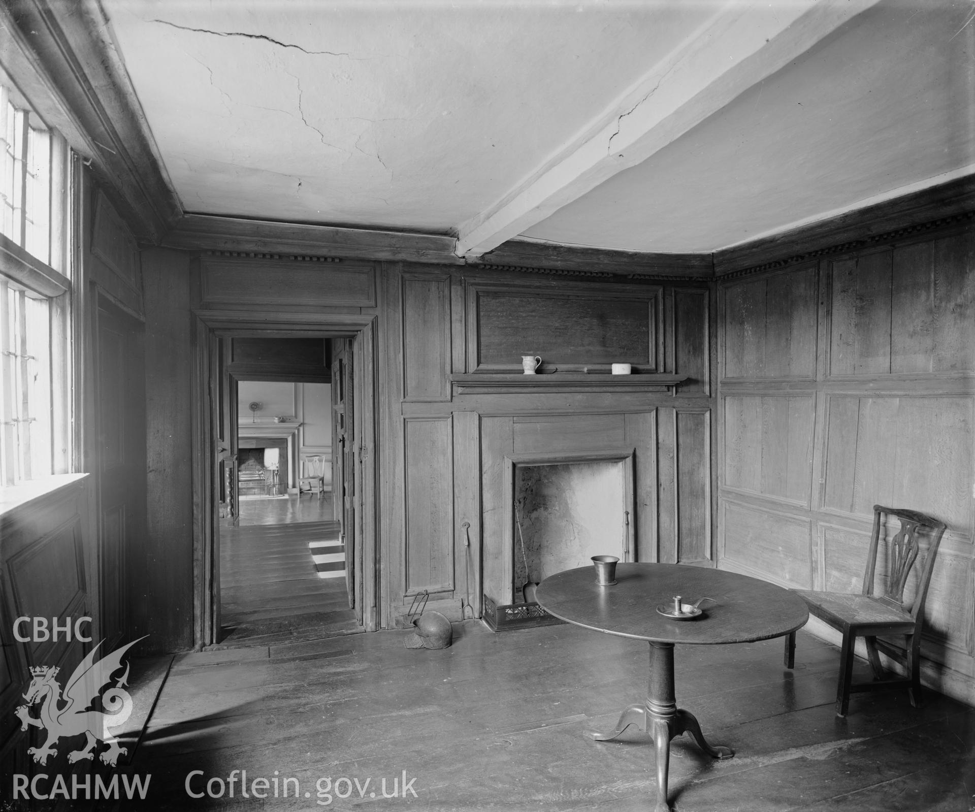 Lymore Hall Interior view showing panelling. No accession number