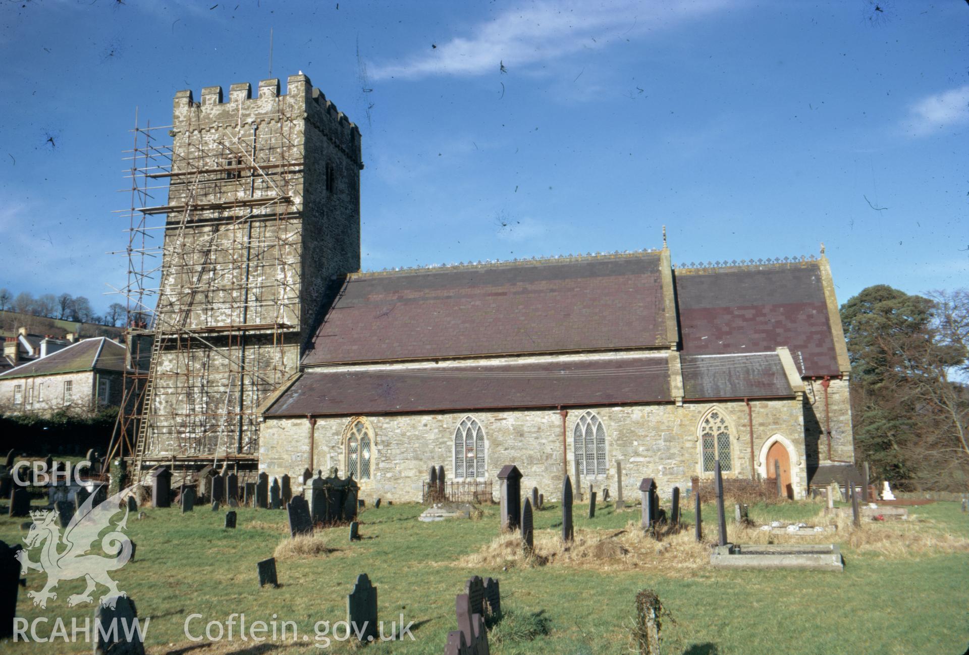 Colour slide showing exterior view of Llandysul Church from the south.