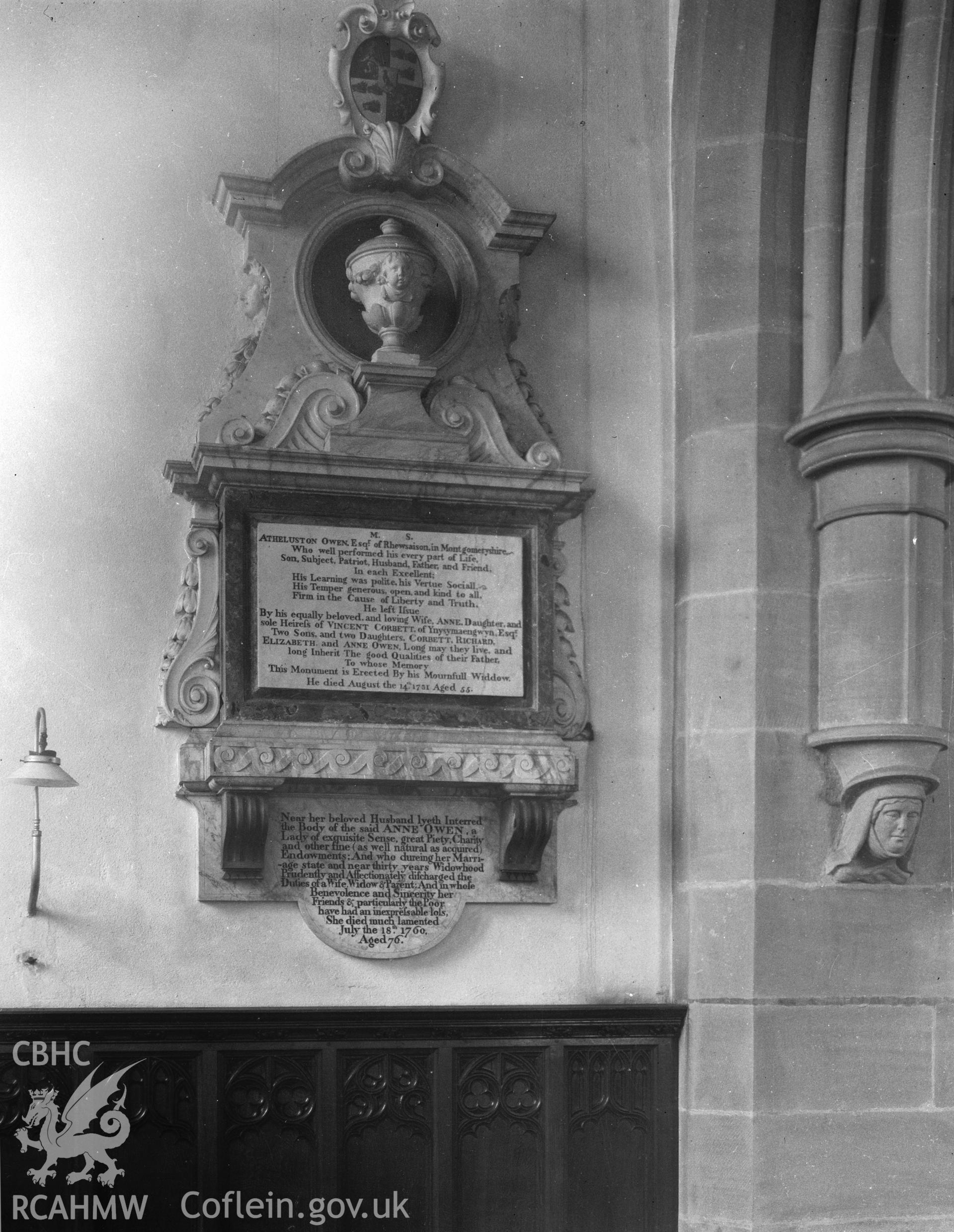 Interior view Towyn Church showing memorial taken 12.03.1941.