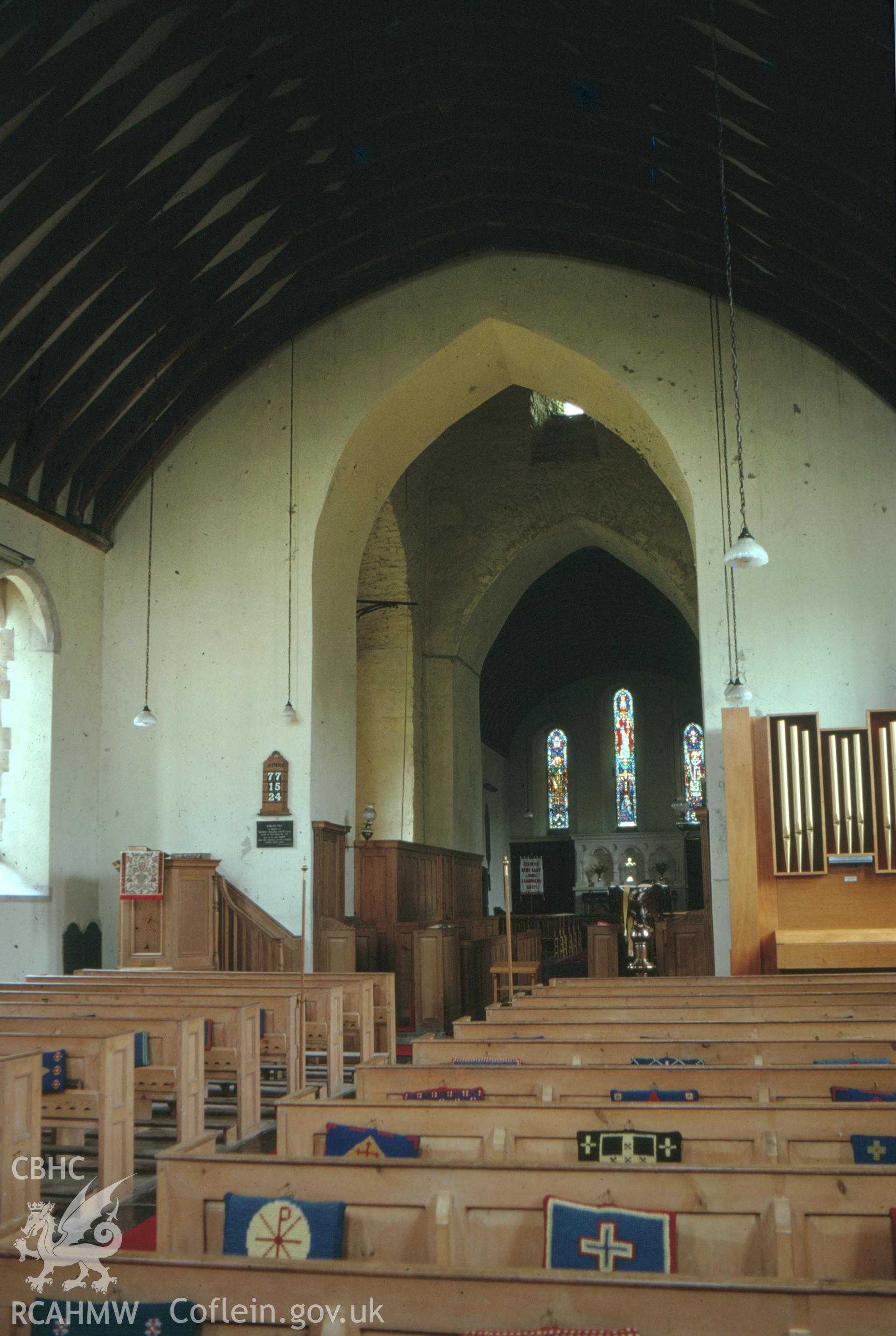 Colour slide showing interior view of Llanddewi Brefi Church.