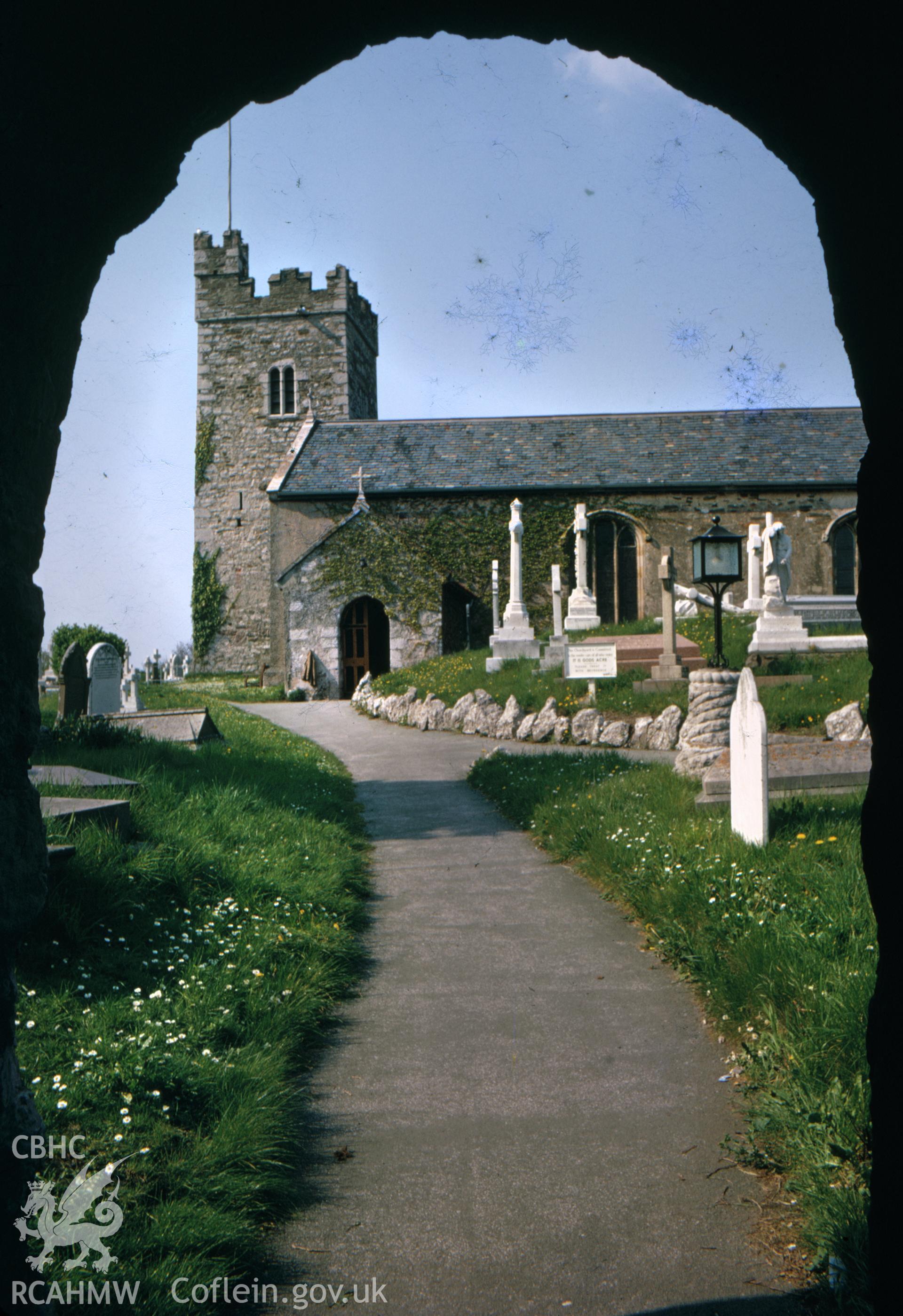 Colour slide showing exterior view of Llandrillo yn Rhos Church.