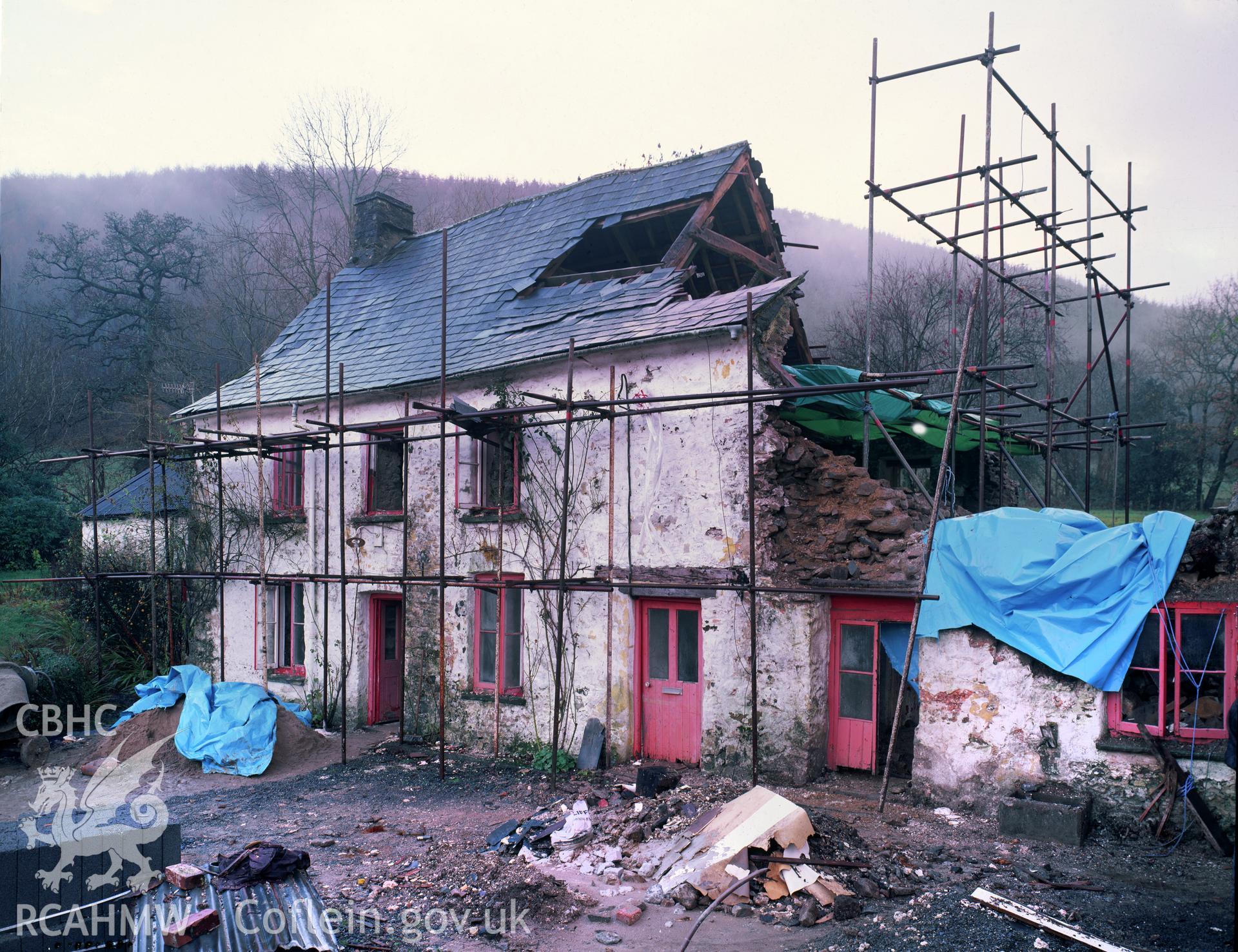 RCAHMW colour transparency of an exterior view of King's Court, Talley, taken during building work.