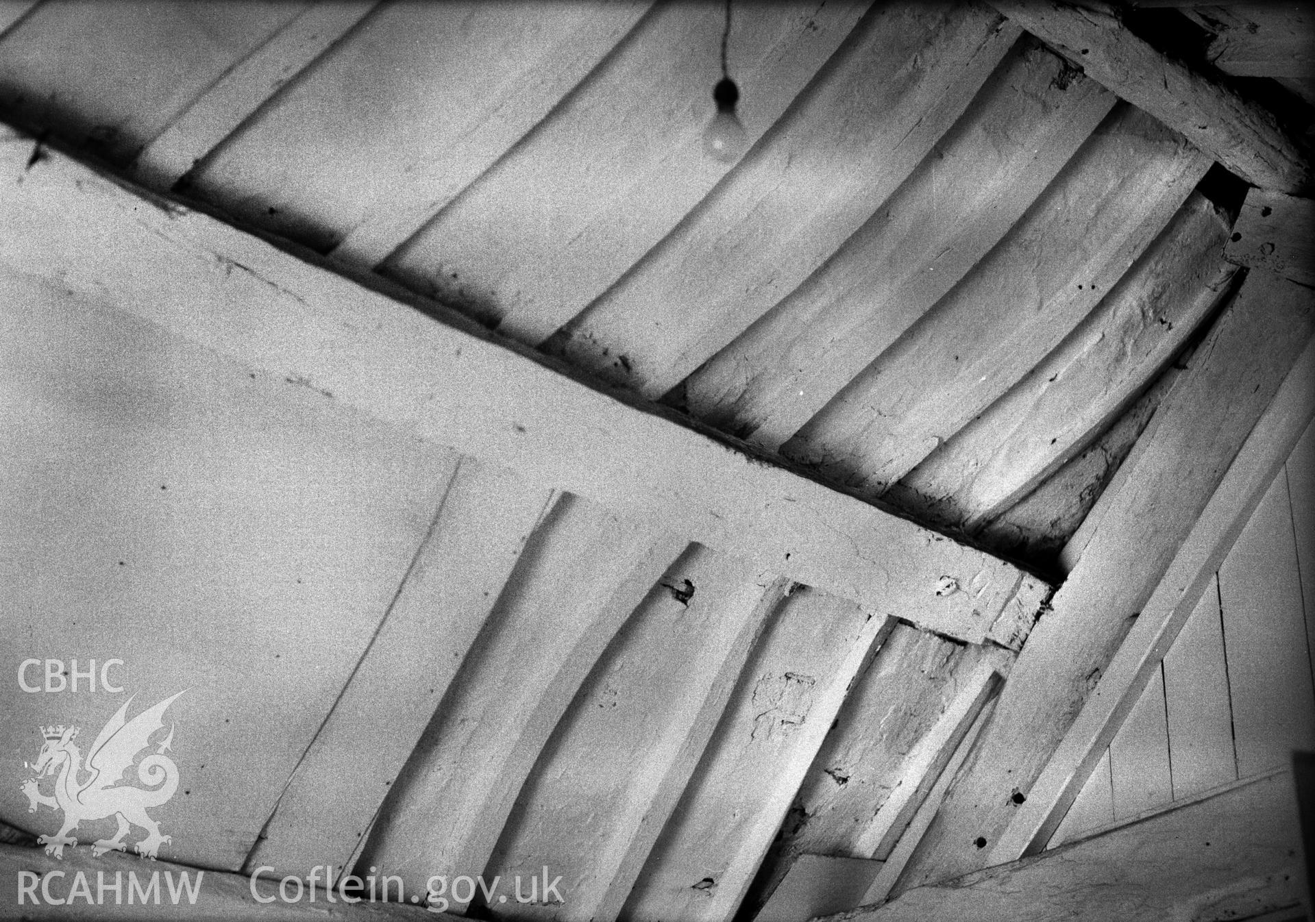 Interior view of Ty Gwyn, Caerhun, showing ceiling taken 17.02.1950.