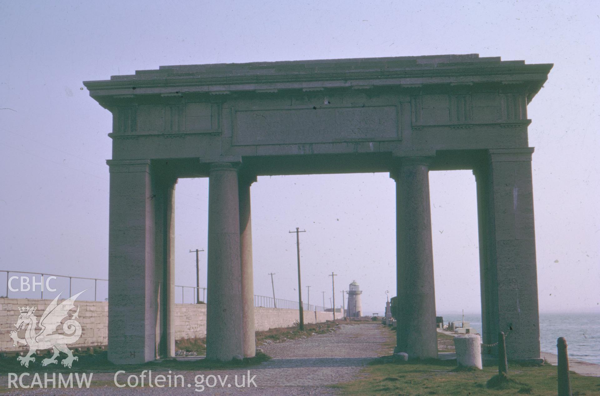 Colour slide showing Admiralty Arch, Holyhead.