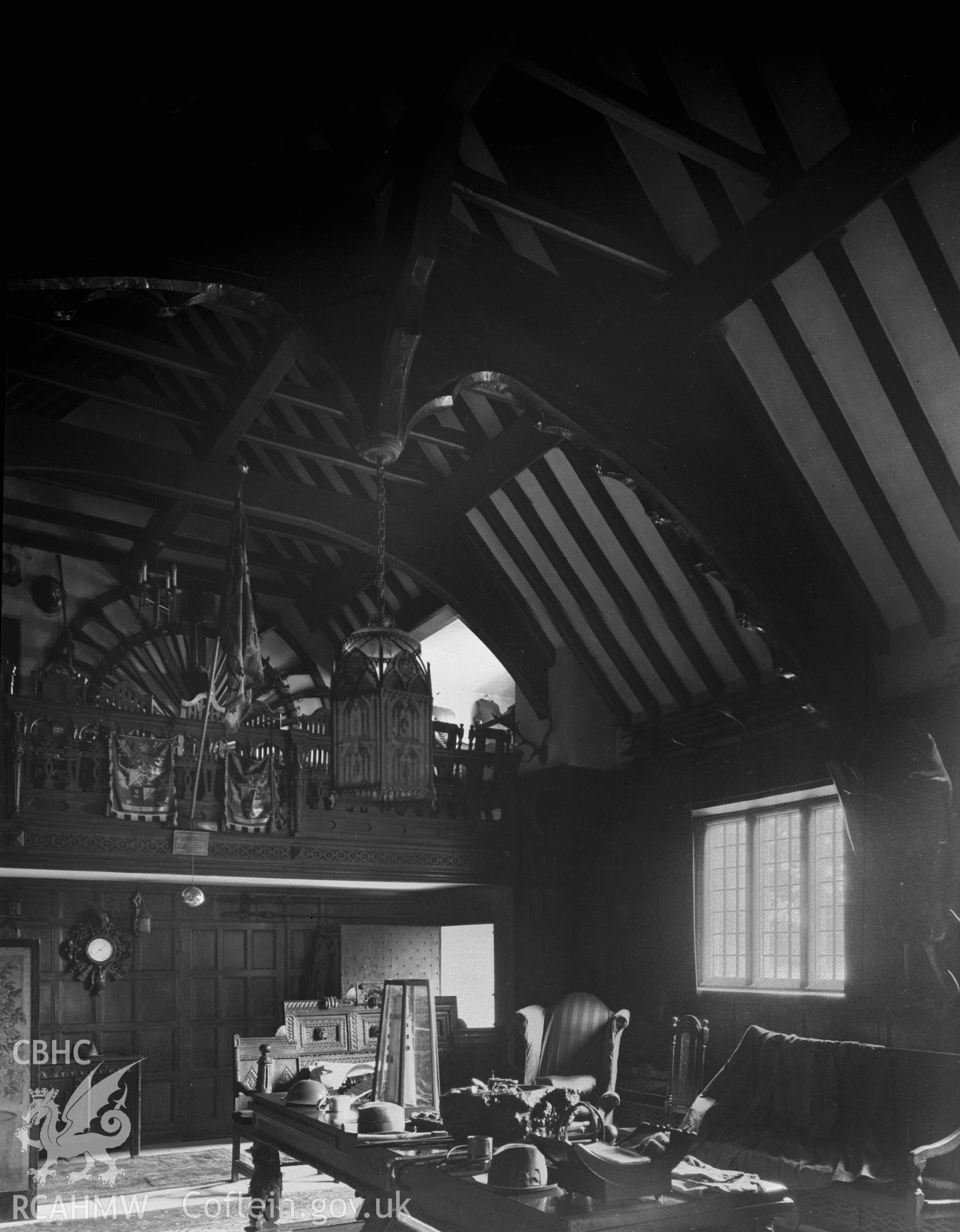 Interior view showing the main hall at Mostyn Hall, taken 15th May 1942.