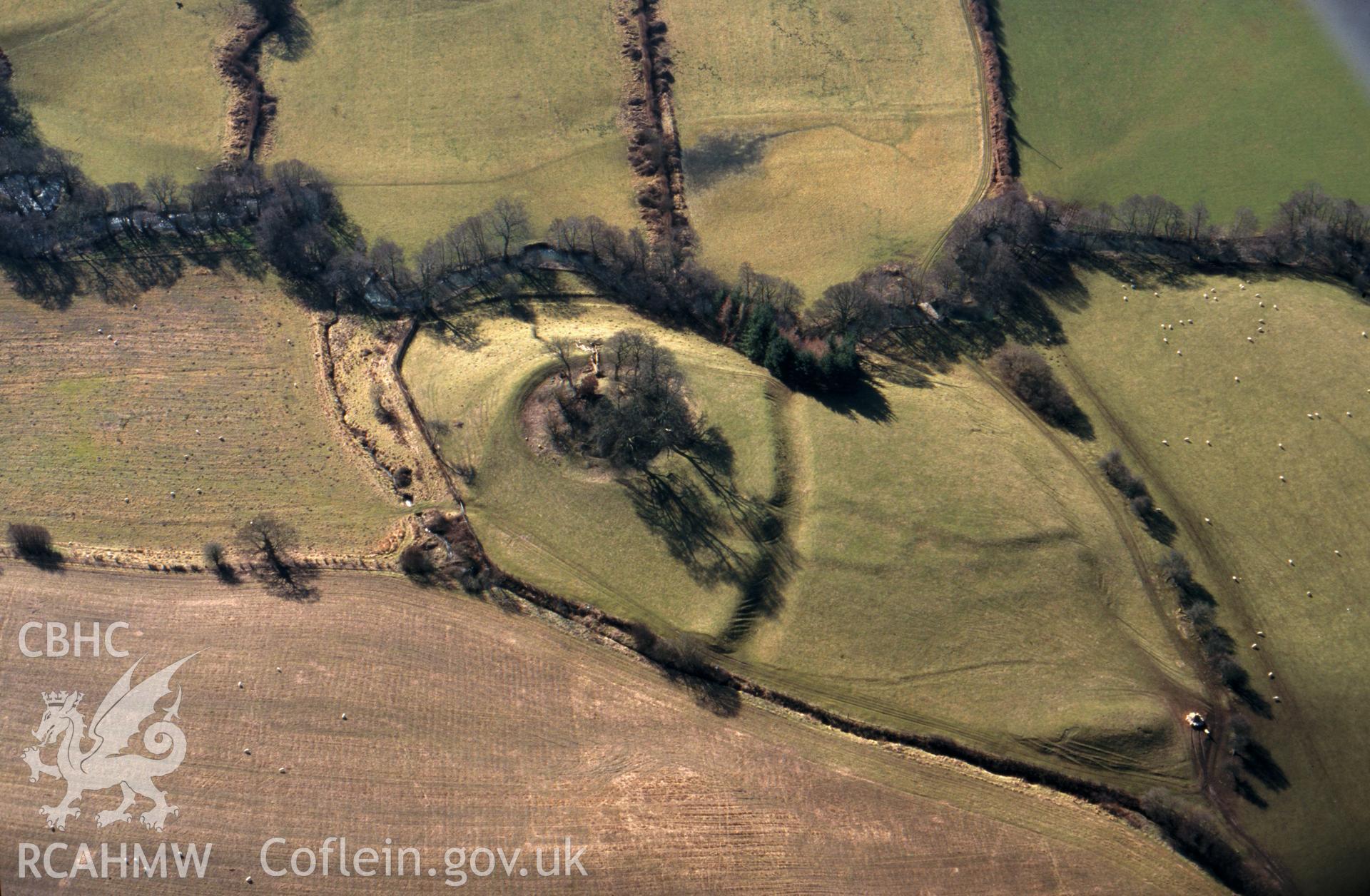 Slide of RCAHMW colour oblique aerial photograph of Castell Foel Allt, taken by T.G. Driver, 2001.