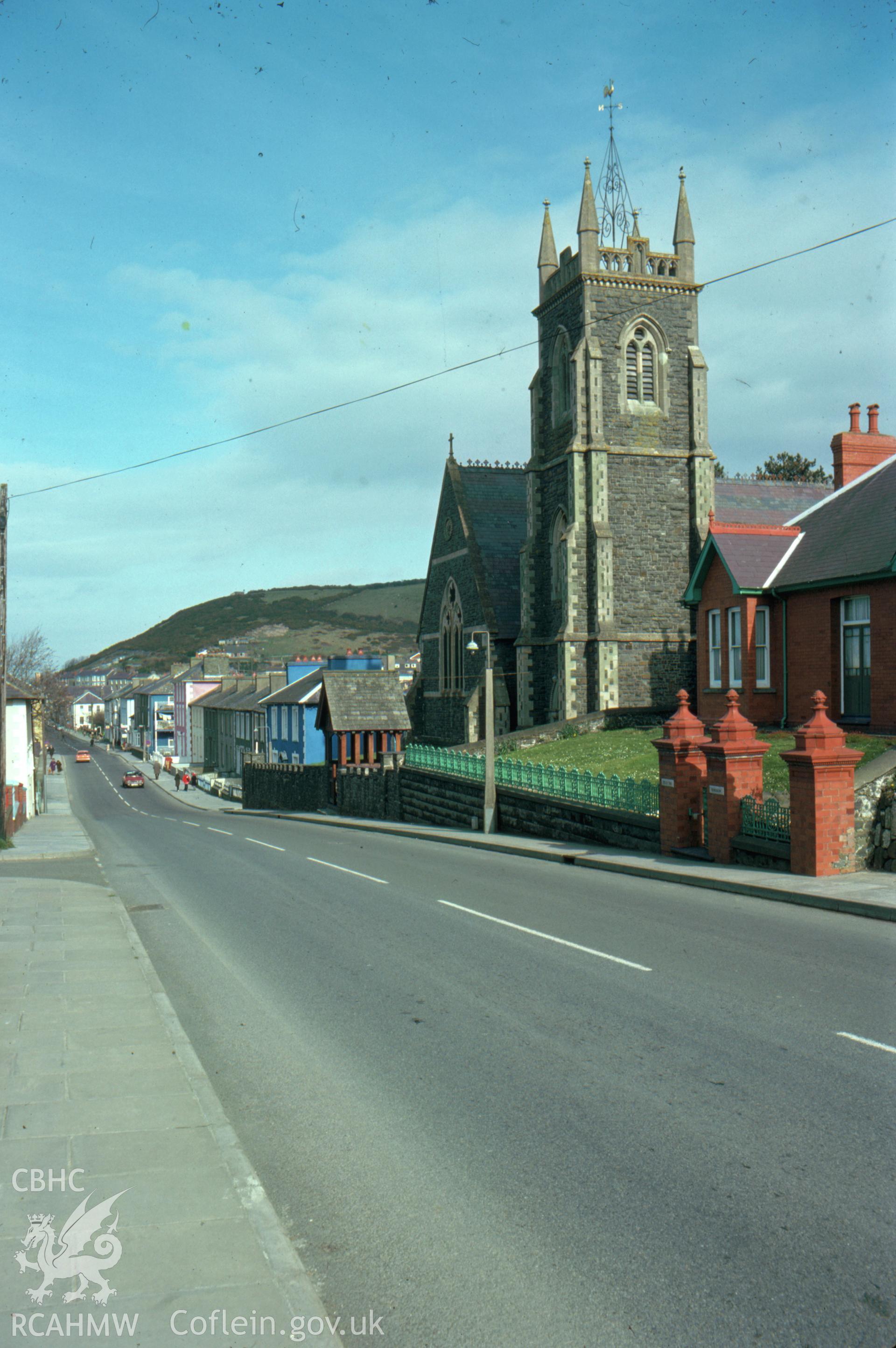 Colour slide showing Holy Trinity Church, Aberaeron.