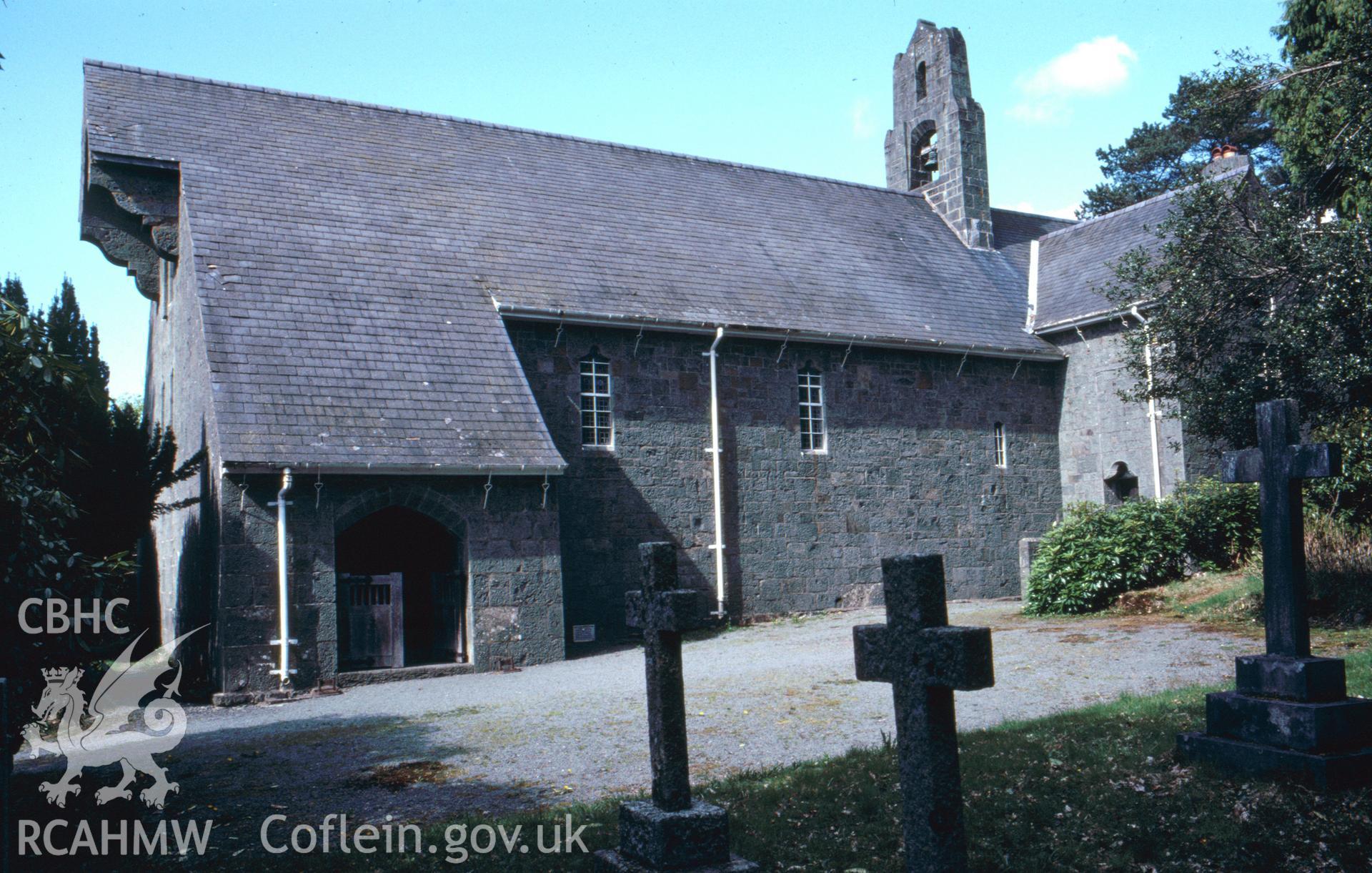 Colour slide showing south side of Brithdir Church.