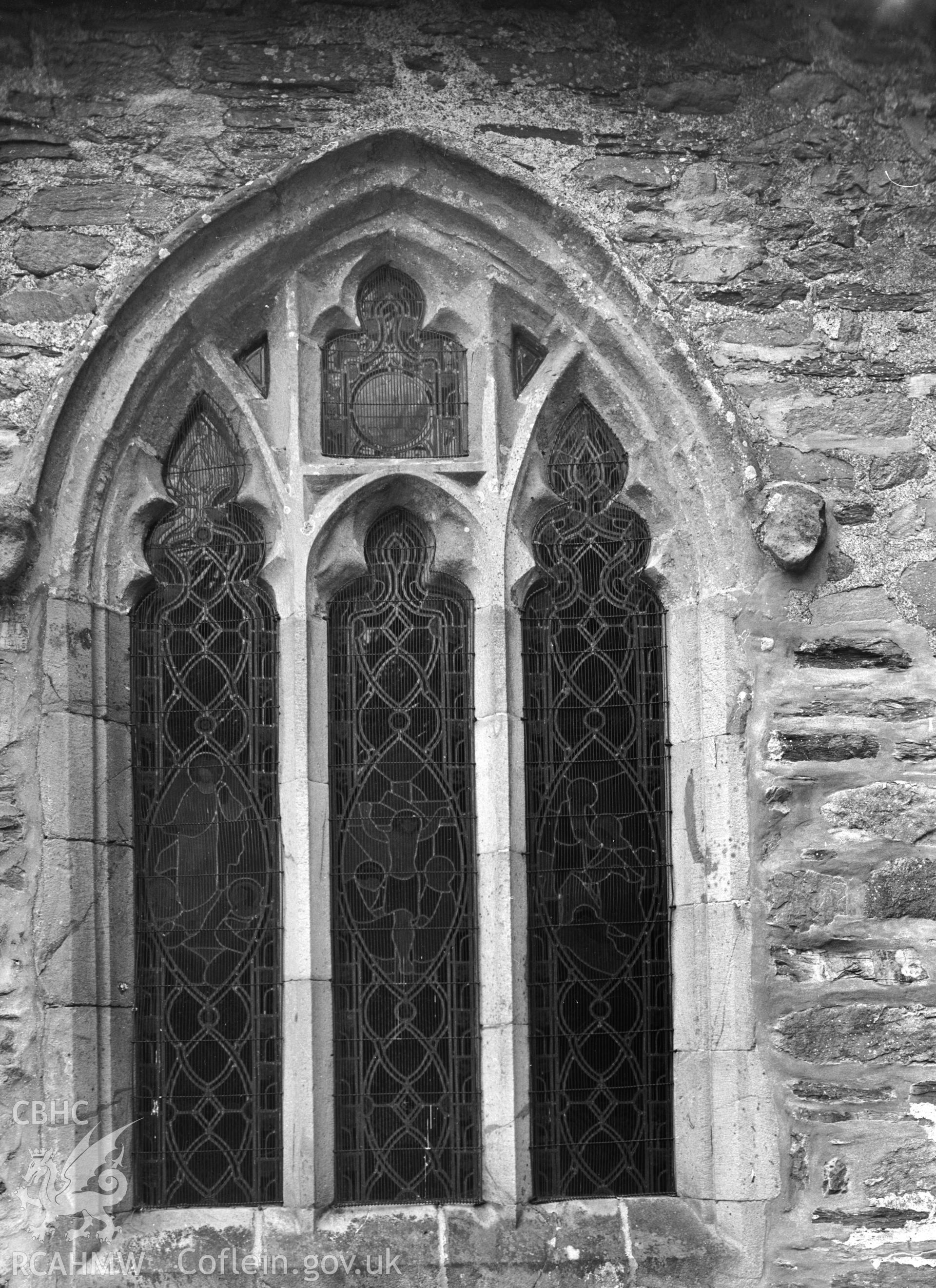 Detail of window at Llanfair Juxta Church, Harlech taken 12.03.1941.