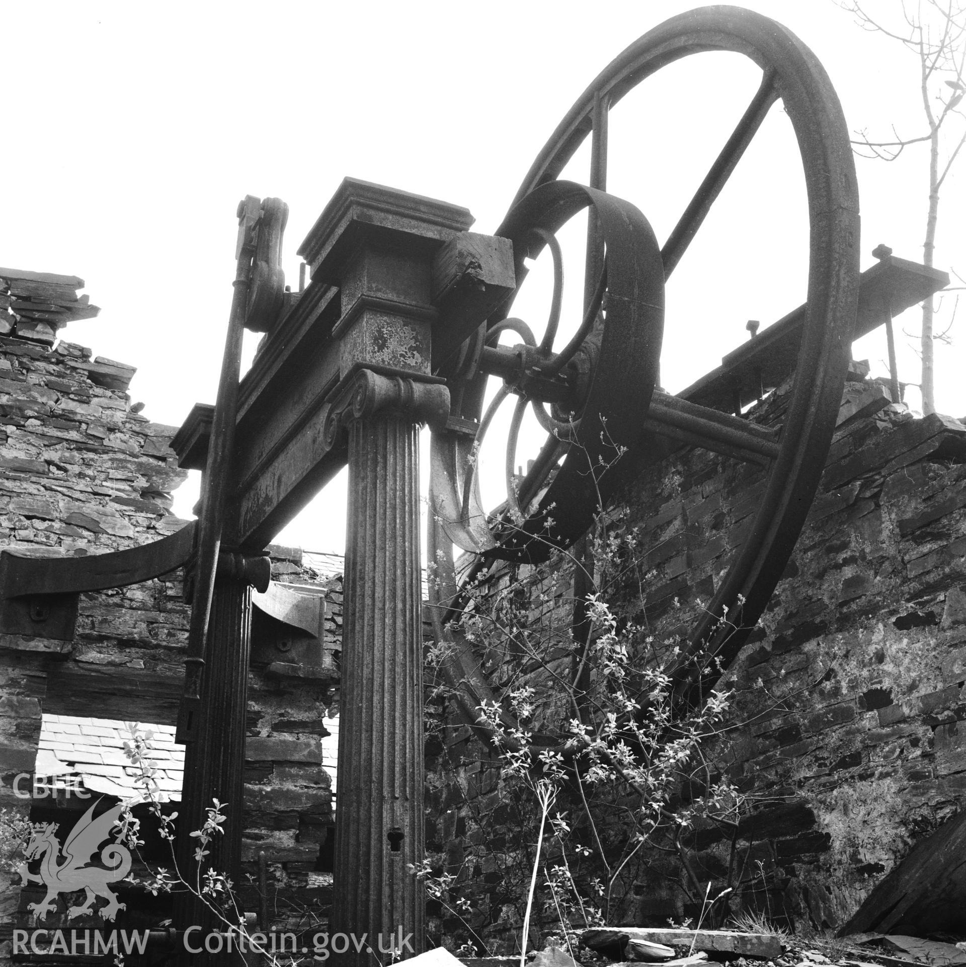 View of wheel and supporting frame at Dorothea Quarry.