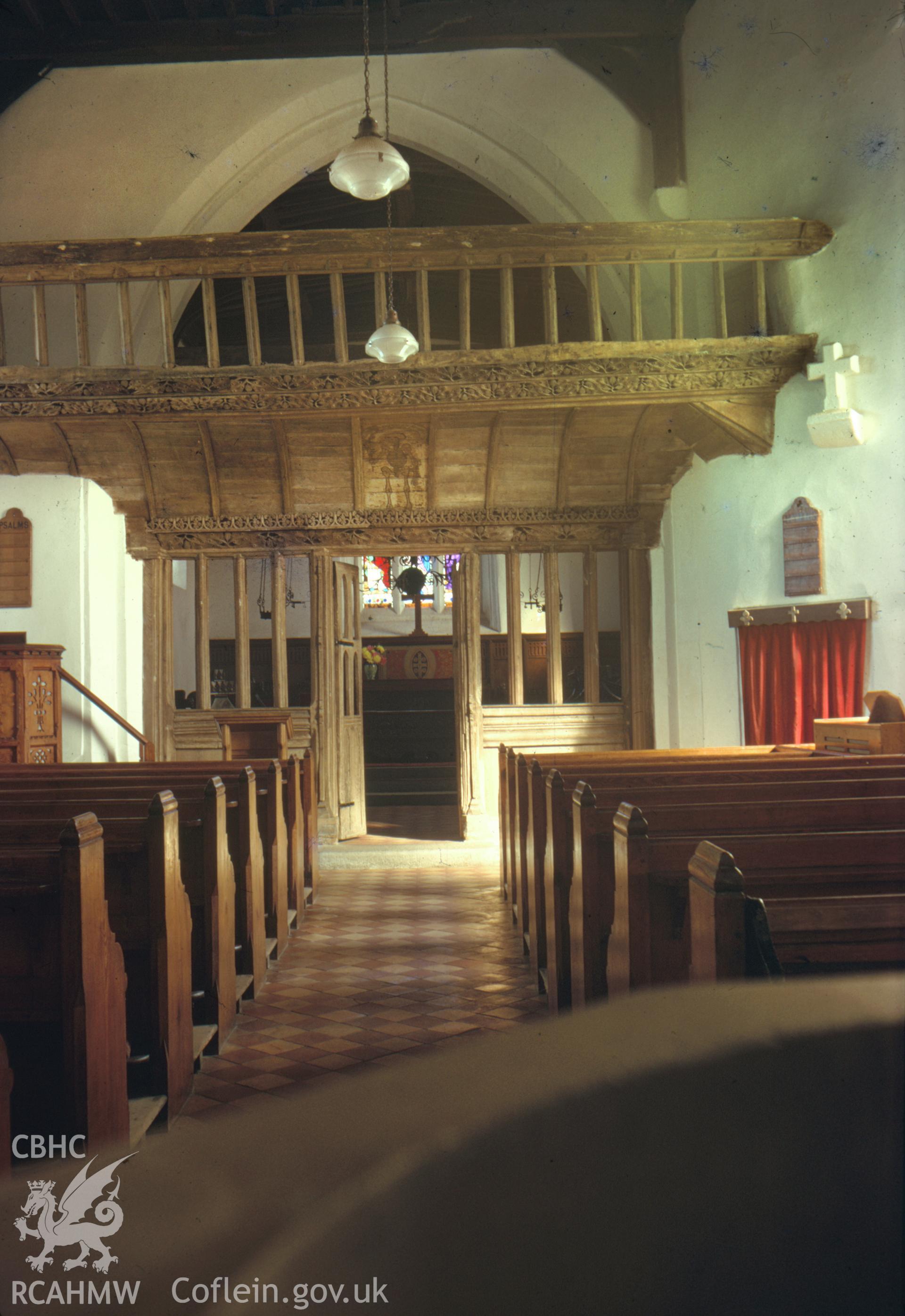 Colour slide showing exterior view of Llaneilian Church.