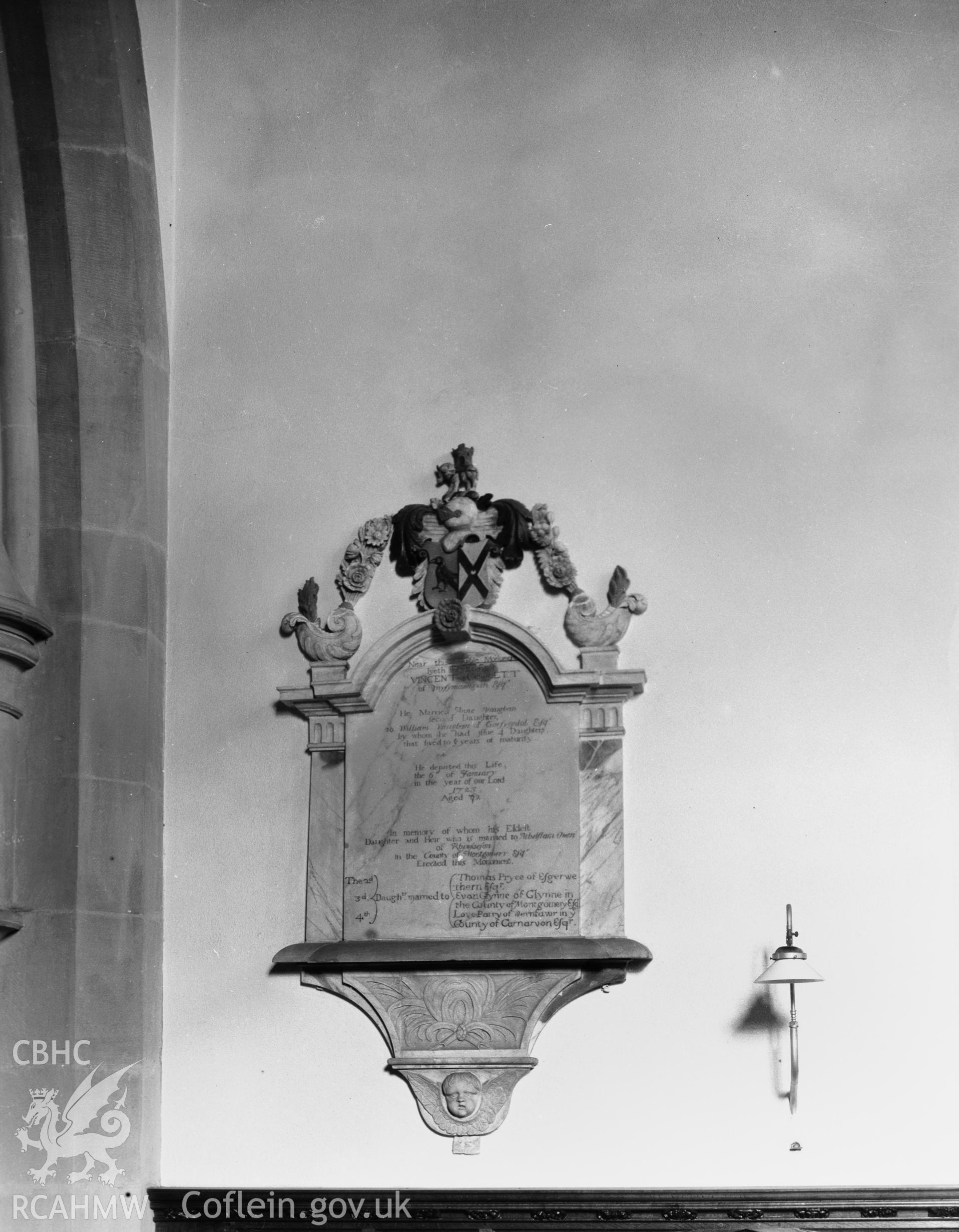 Interior view Towyn Church showing memorial taken 12.03.1941.