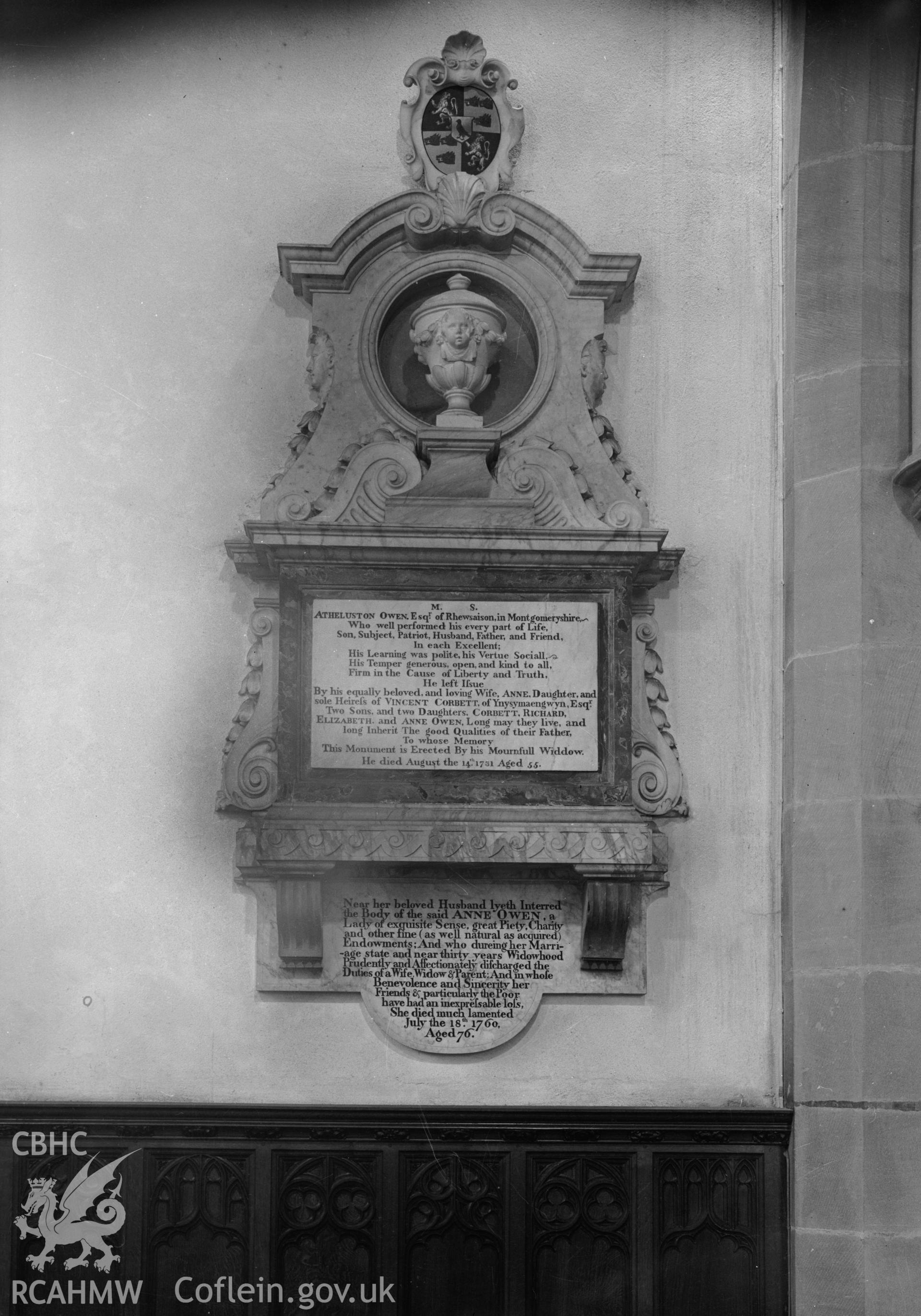 Interior view Towyn Church showing memorial taken 12.03.1941.