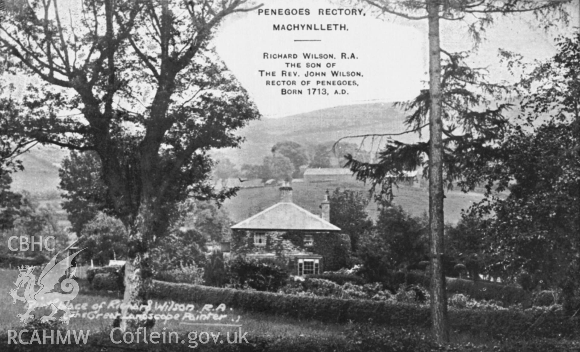 Postcard view of Penegoes Rectory copied from a postcard loaned for copying by Thomas Lloyd.