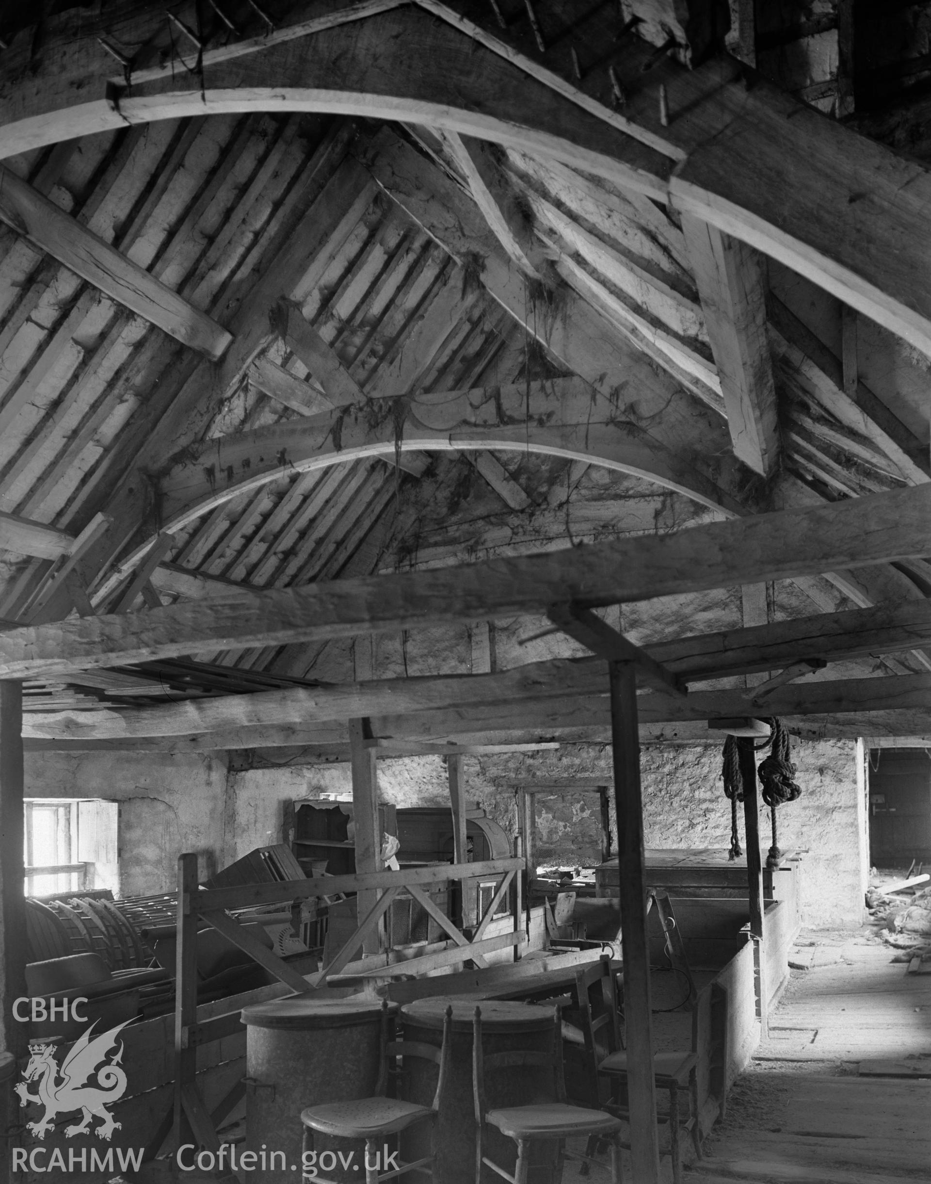 Interior view showing the granary roof, taken in May 1942.