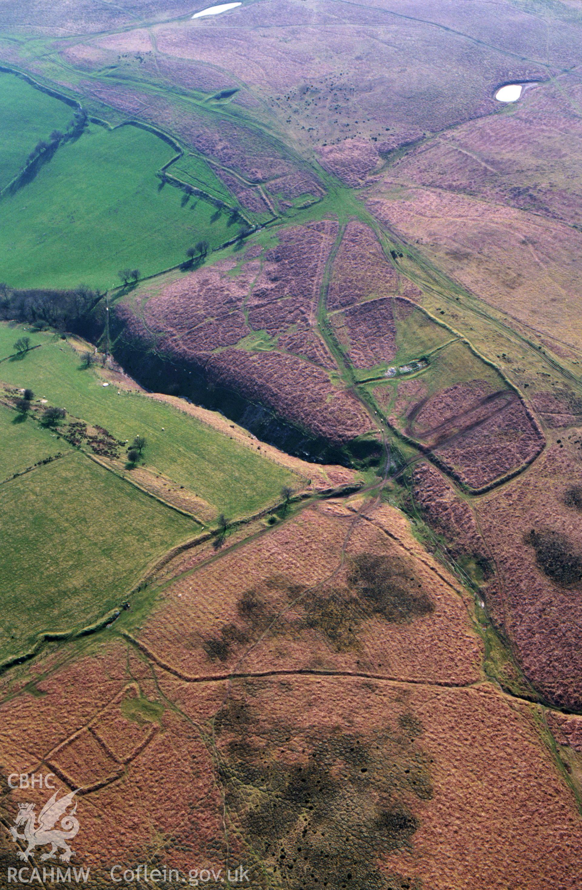 Slide of RCAHMW colour oblique aerial photograph of Aberedw Hill, taken by RCAHMW 1995.