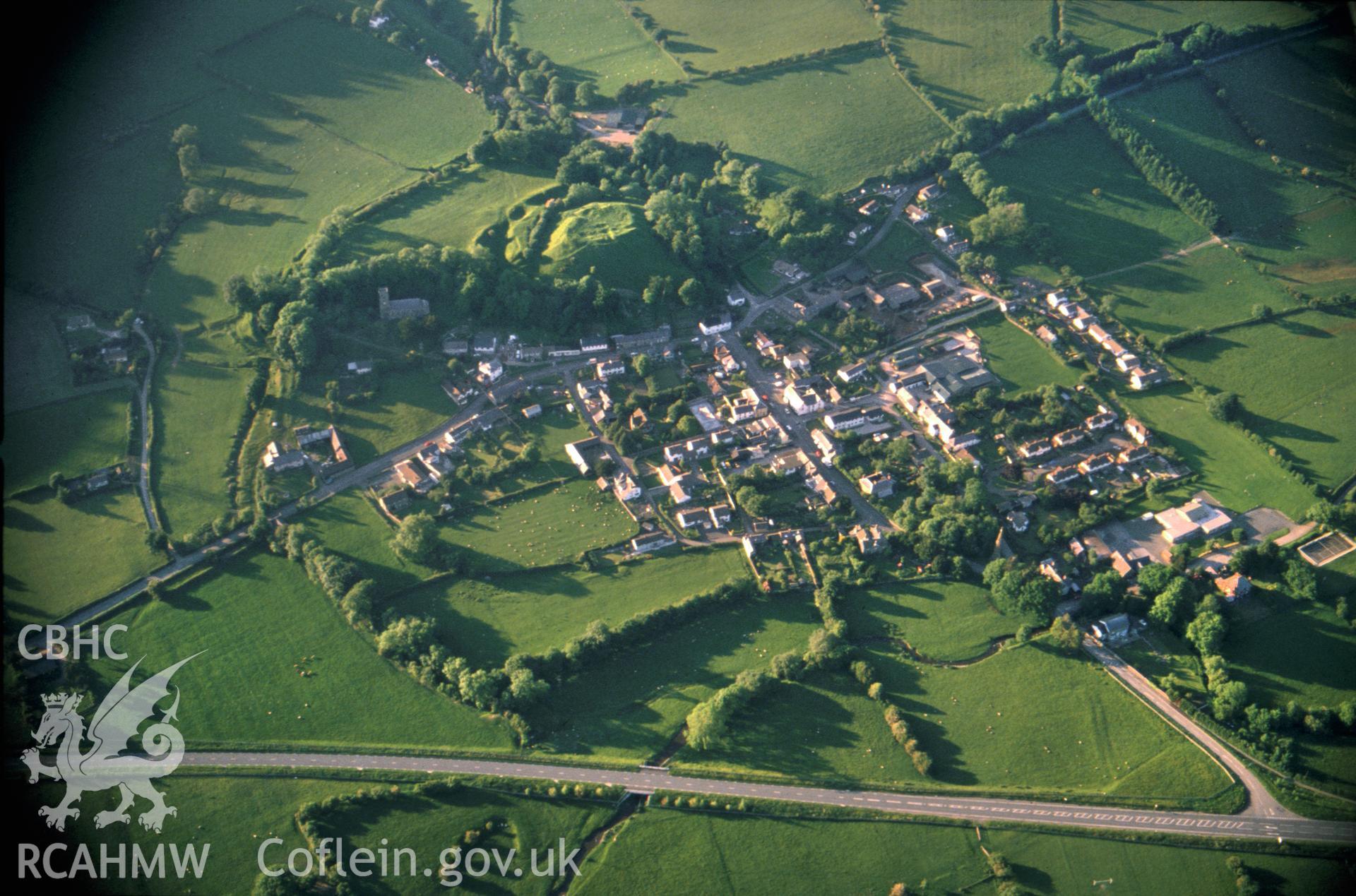 RCAHMW colour slide oblique aerial photograph of New Radnor, taken by CR Musson on 13/06/88