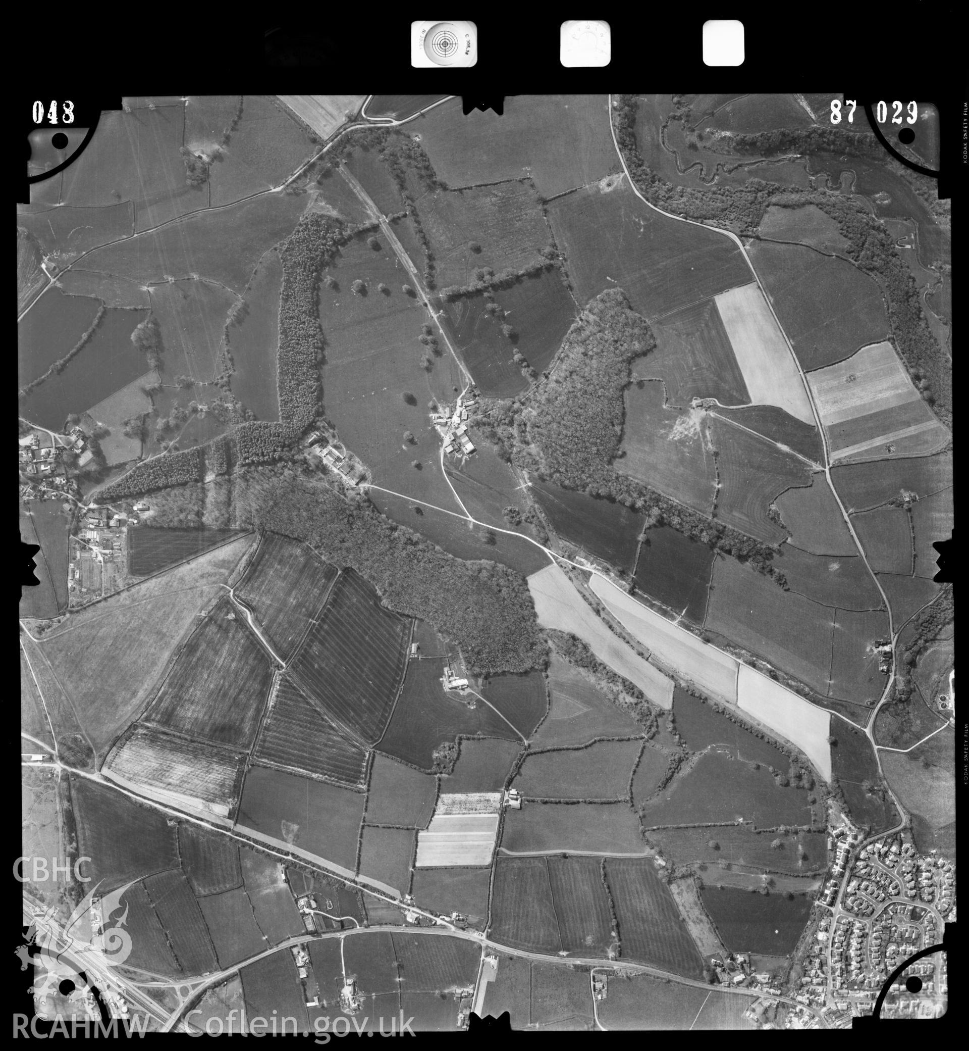 Digitised copy of an aerial photograph showing the St Athan area, taken by Ordnance Survey, 1987.